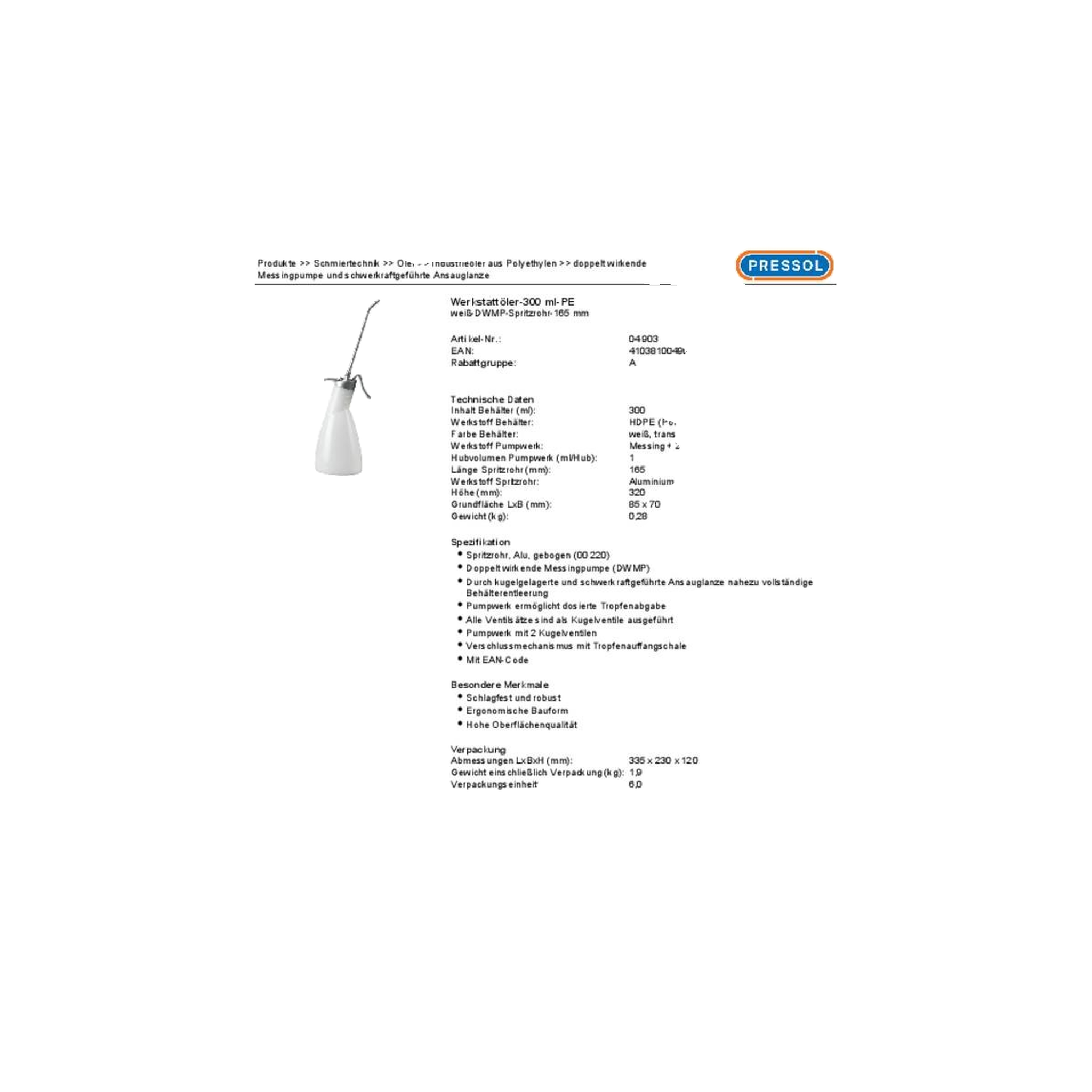 PRESSOL Lubrificateur pressol 04903 300 ml