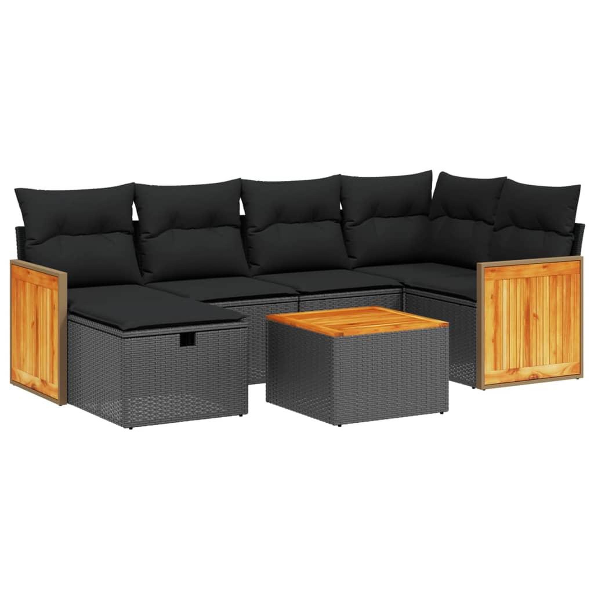 Voir la diapositive 2 : VIDAXL Salon de jardin 7 pcs avec coussins noir resine tressee