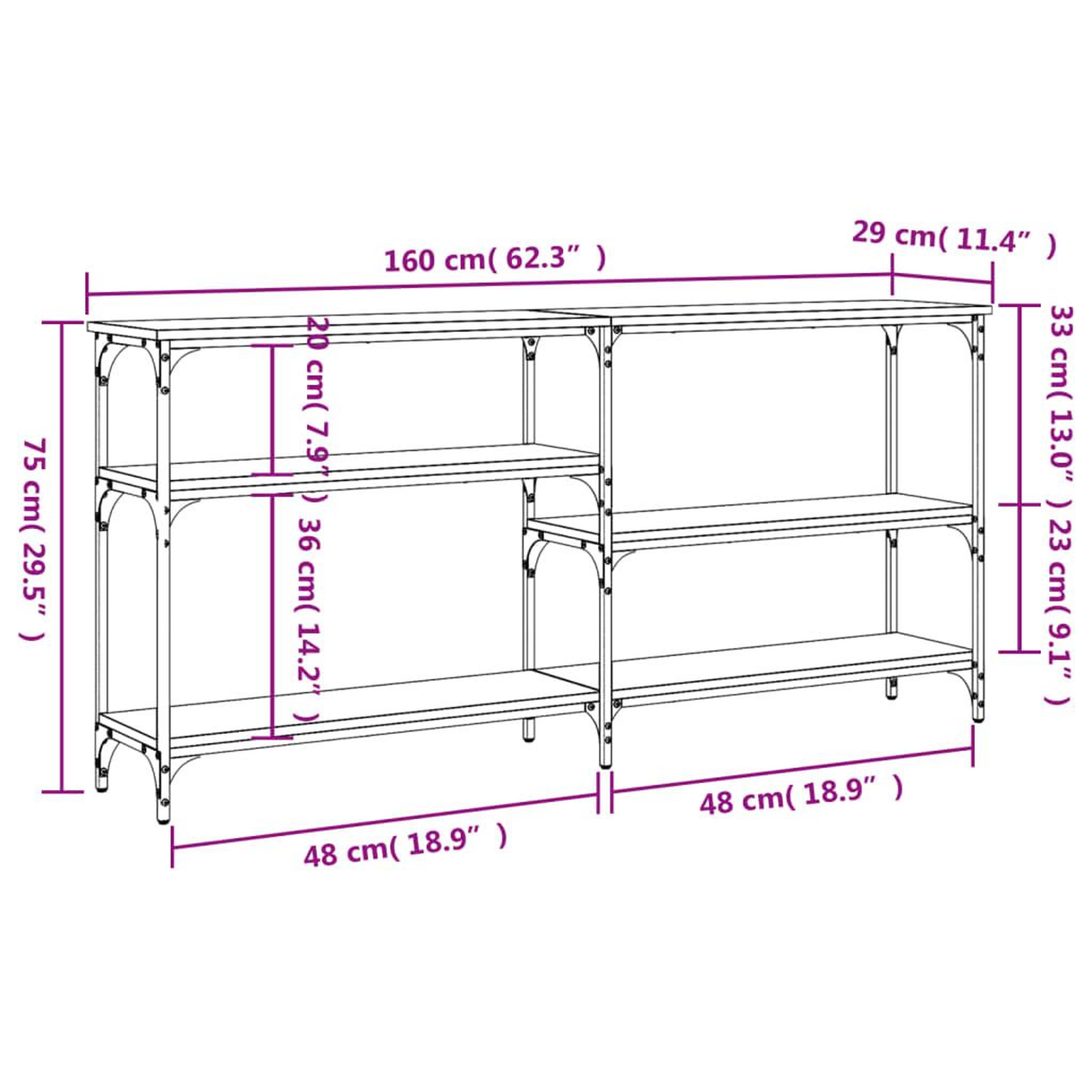 Voir la diapositive 6 : VIDAXL Table console sonoma gris 160x29x75 cm bois d'ingenierie