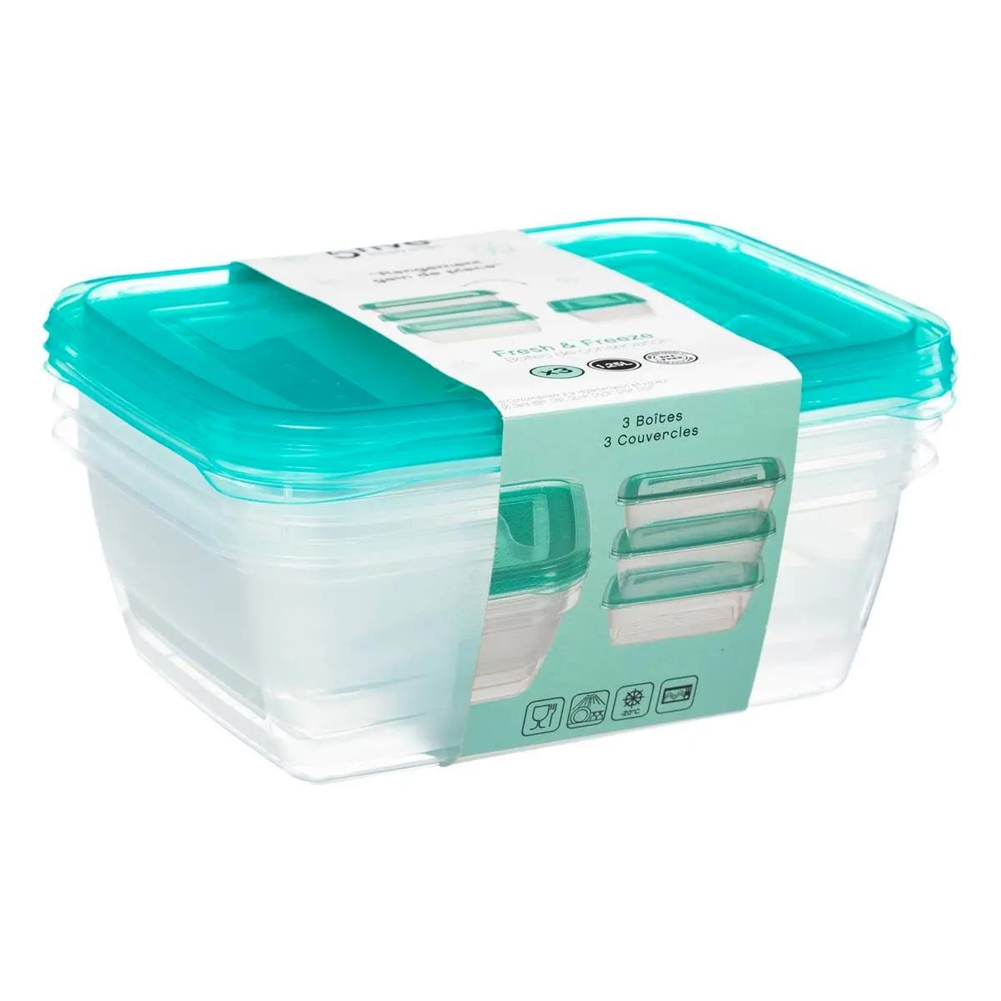 Voir la diapositive 2 : FIVE Lot de 3 boîtes de conservation  fresh & freeze  1,25l bleu