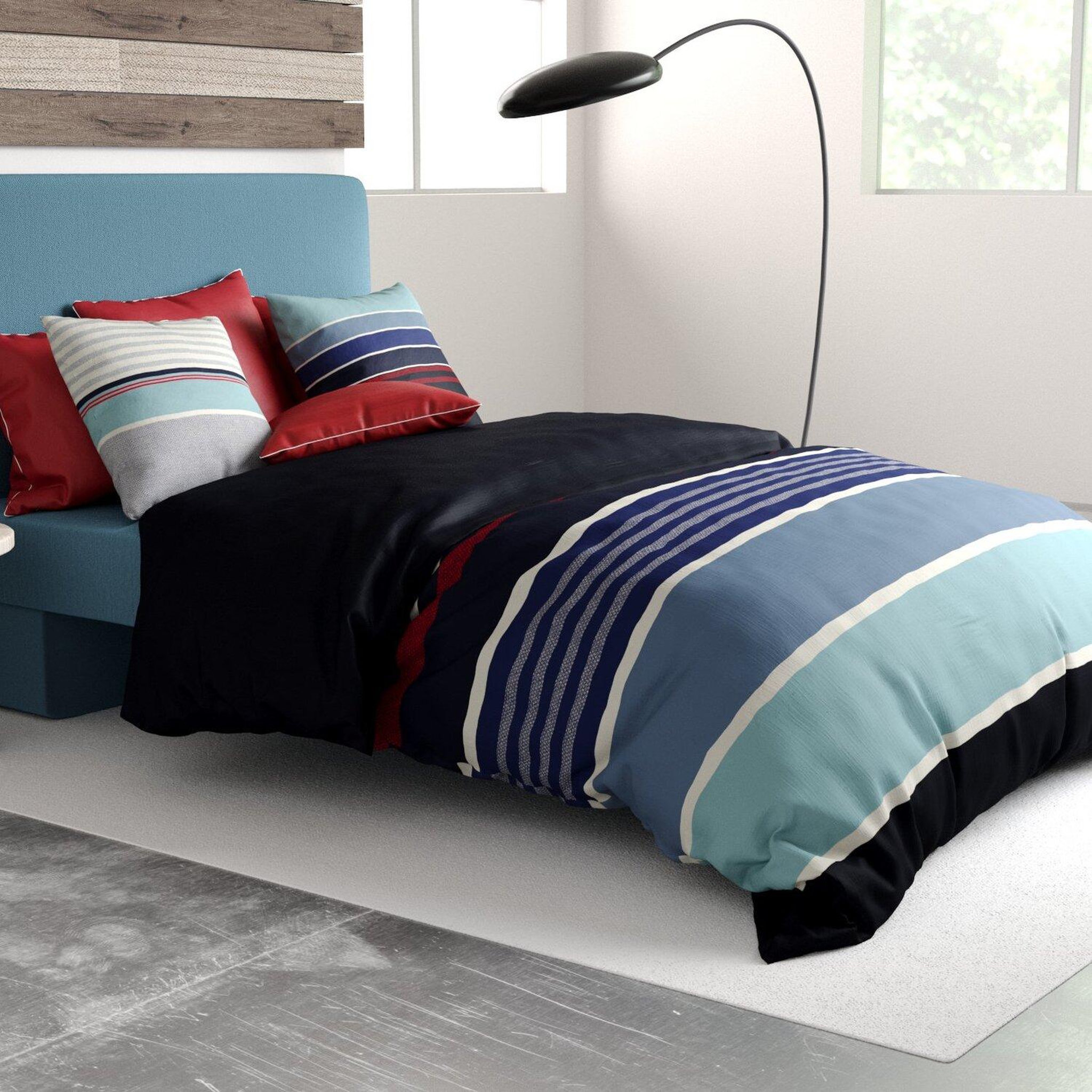 ATELIER DU COTON Parure housse de couette 100% coton 71fils azul. Coloris disponibles : Bleu