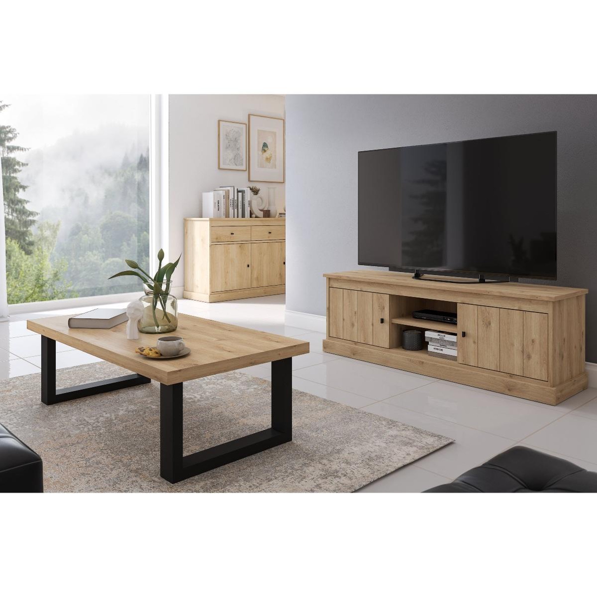 Voir la diapositive 3 : JLC KREATION Table basse moderne en bois pied métal 130cm valentine