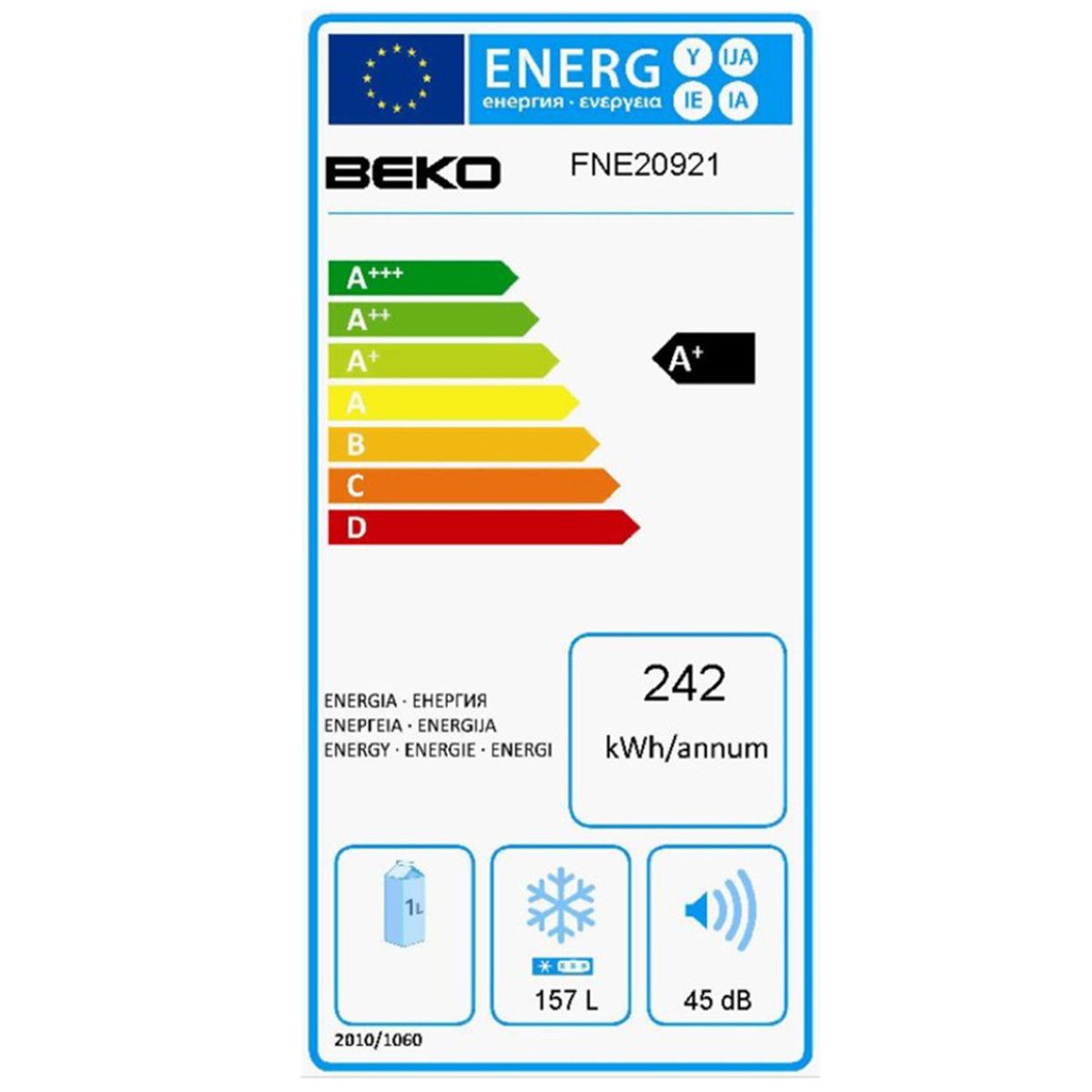 BEKO Congélateur armoire FNE20921, 157 L, No frost