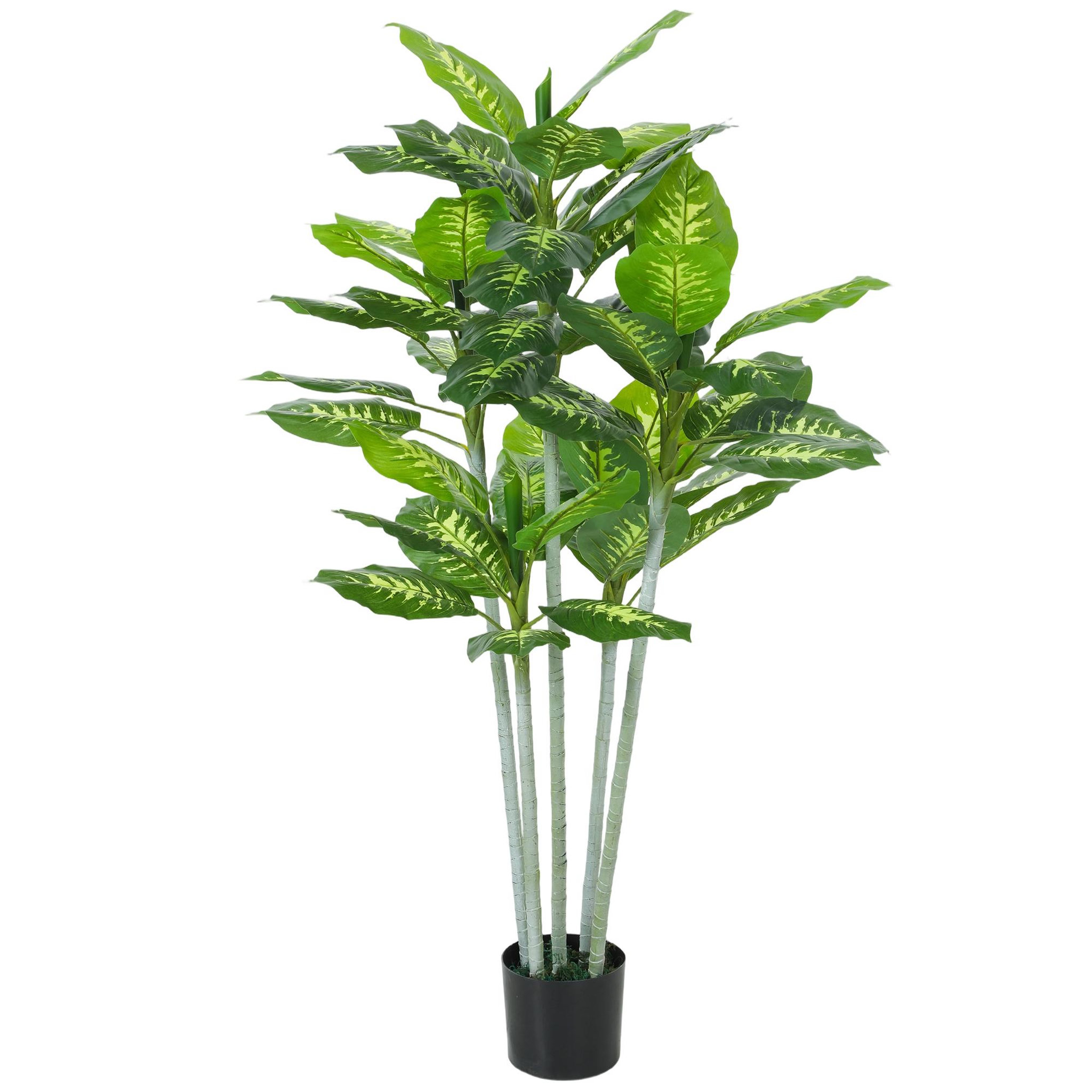 HOMCOM Plante artificielle Calathea H.150cm tronc branches lichen feuilles grand réalisme