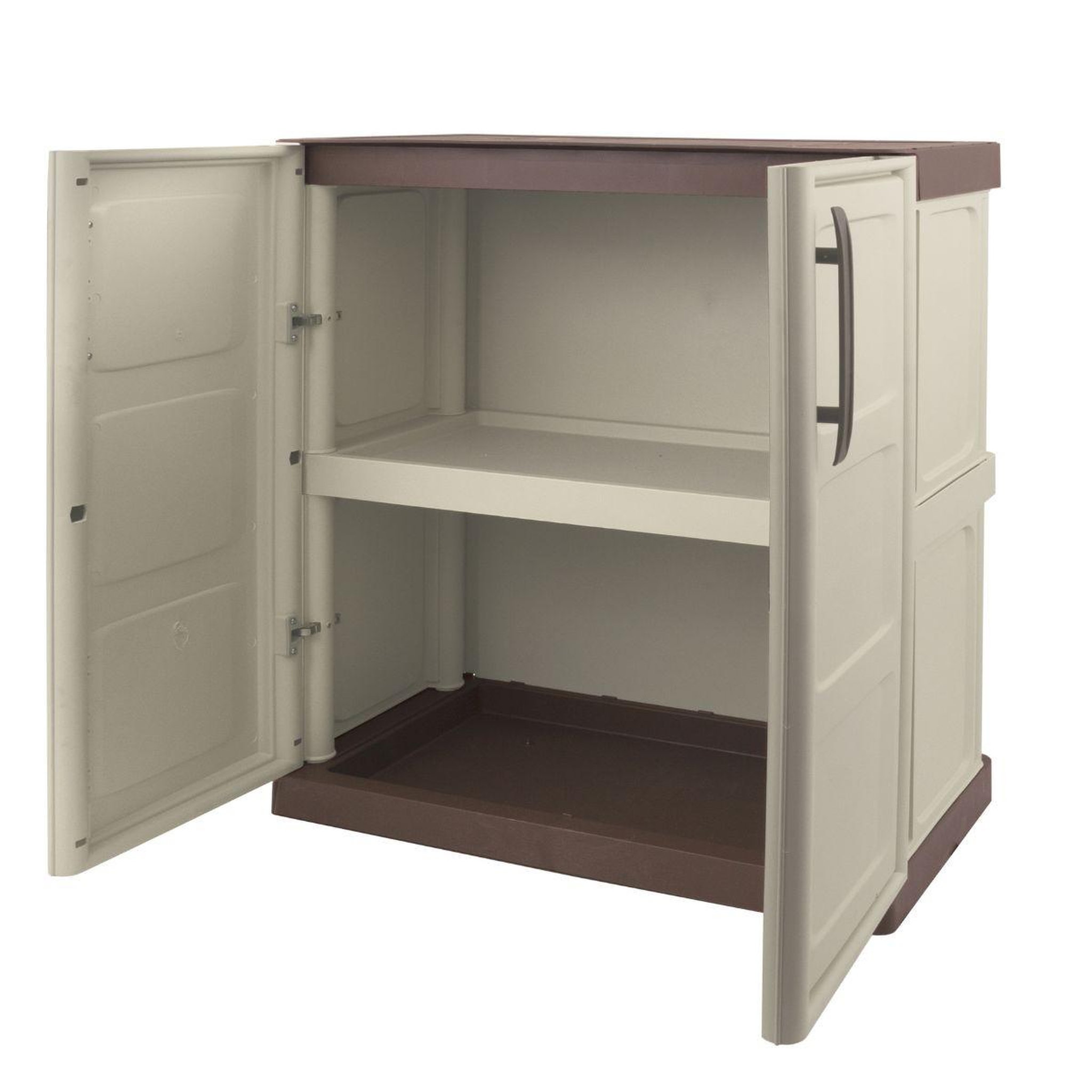 Voir la diapositive 6 : INTEC Armoire de rangement garage atelier - armoire basse beige 2 portes 1 étagère polypropylène 70 x 39 x 85.5cm intec