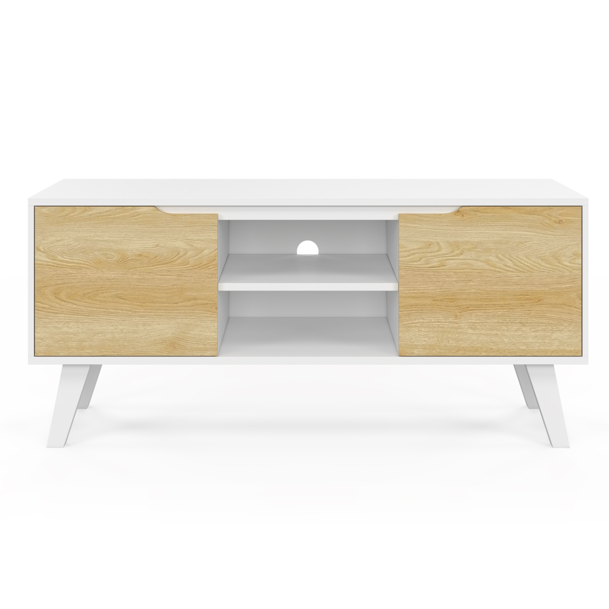 Voir la diapositive 3 : ID MARKET Meuble tv 110 cm finn blanc 2 portes façon hêtre