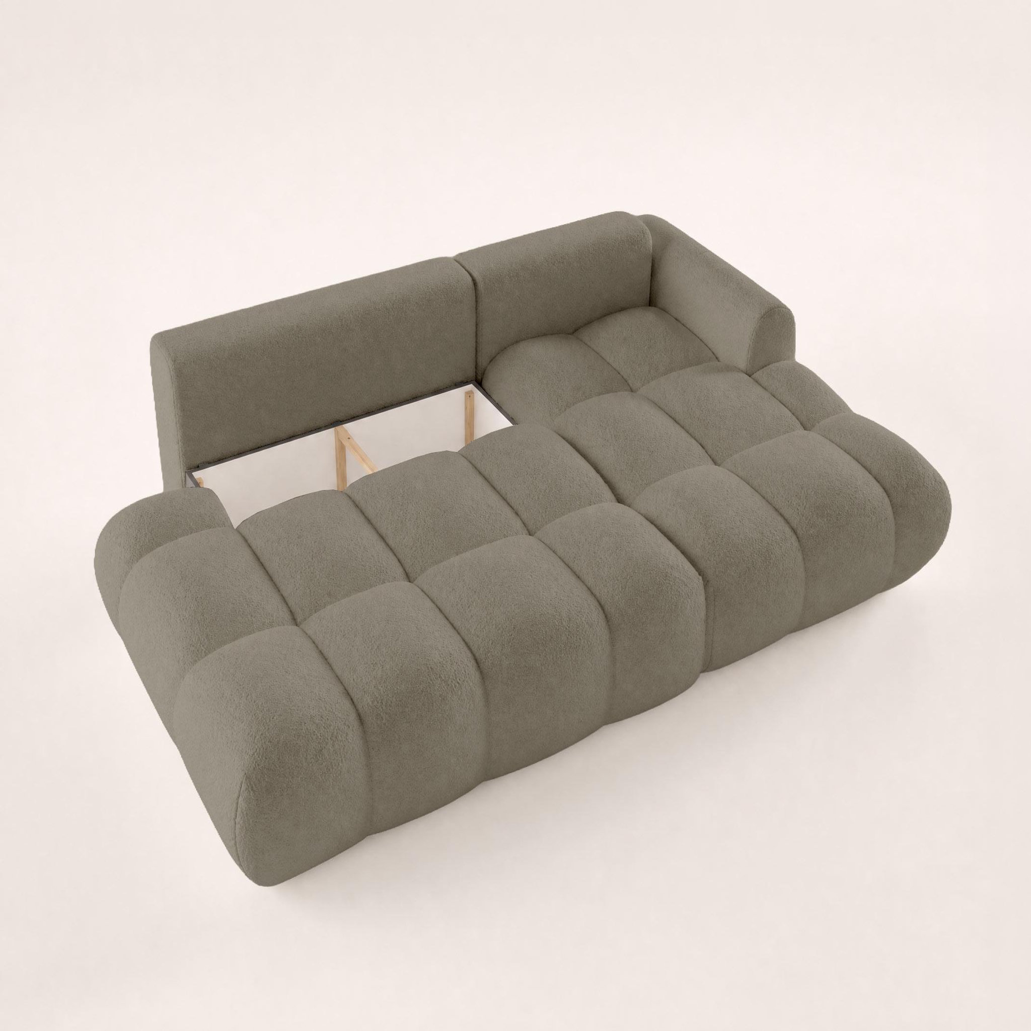 Voir la diapositive 5 : BEST MOBILIER Yulin - canapé d'angle ouvert droit 4 places convertible avec coffre en tissu bouclette