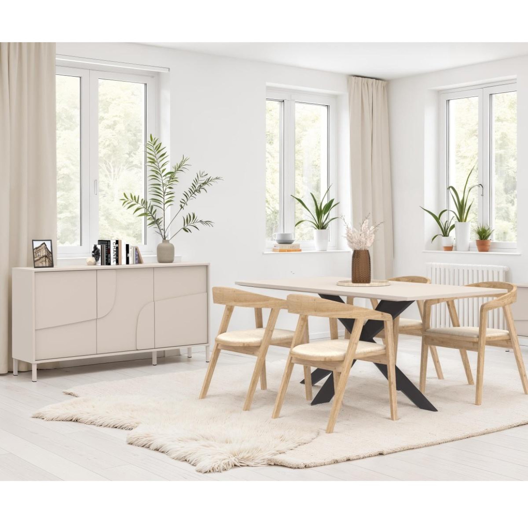 Voir la diapositive 3 : JLC KREATION Table à manger moderne pied central coloris beige 180cm EROS