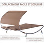 Voir la diapositive 5 : OUTSUNNY Bain de soleil 2 places lit de jardin design contemporain toit réglable 2 roulettes 2 oreillers acier époxy polyester marron