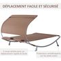 Voir la diapositive 5 : OUTSUNNY Bain de soleil 2 places lit de jardin design contemporain toit réglable 2 roulettes 2 oreillers acier époxy polyester marron