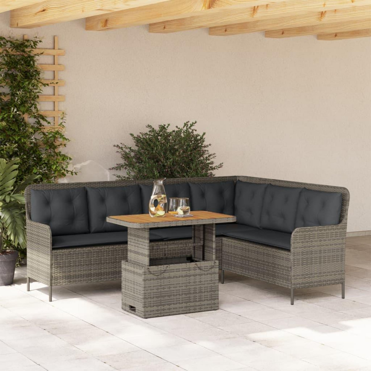 VIDAXL Salon de jardin 2 pcs avec coussins Gris Resine tressee