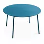 Table de jardin ronde et 6 fauteuils en métal bleu