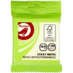 AUCHAN Bloc de 100 notes repositionnables 75x75mm jaune pastel