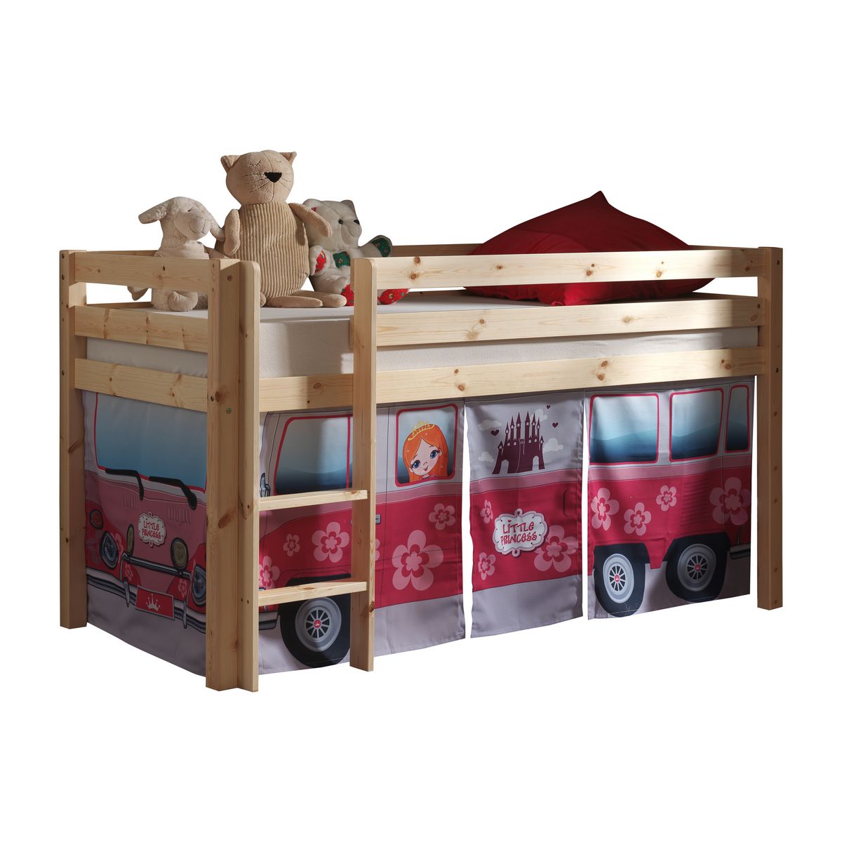 Lit mi-hauteur nature WOODY+textile 9 modèles