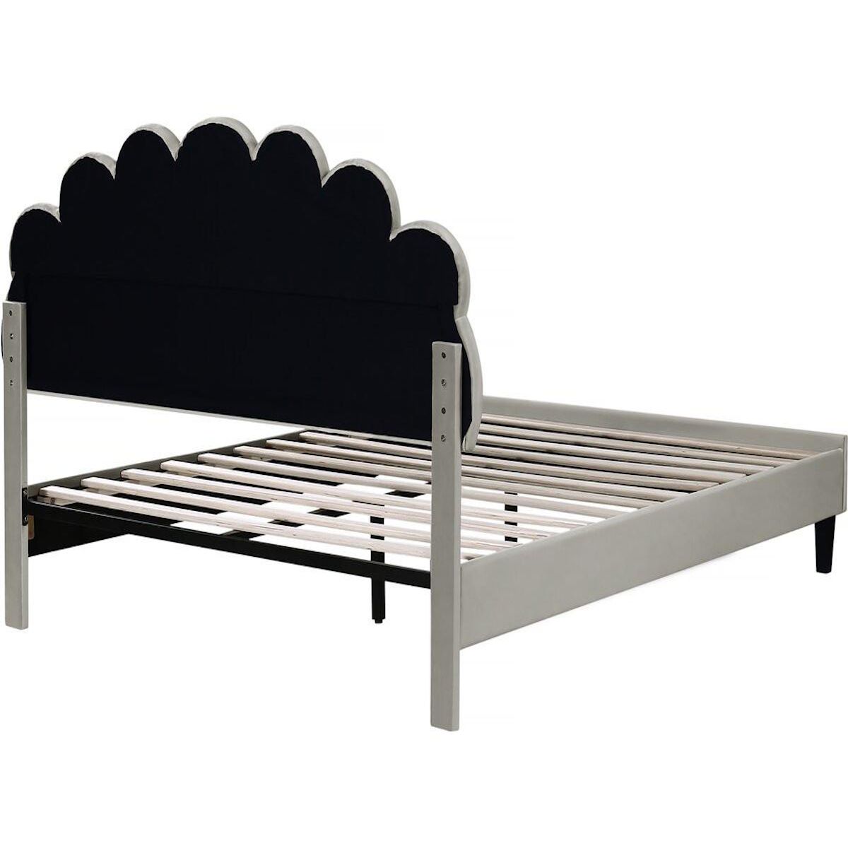 Habitat et Jardin Lit coquillage en velours  Manon  - 160 x 200 cm - Gris