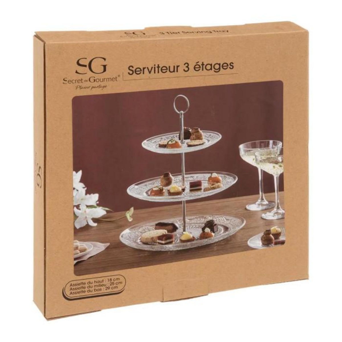SECRET DE GOURMET Serviteur à 3 Étages  Renaissance  33cm Transparent