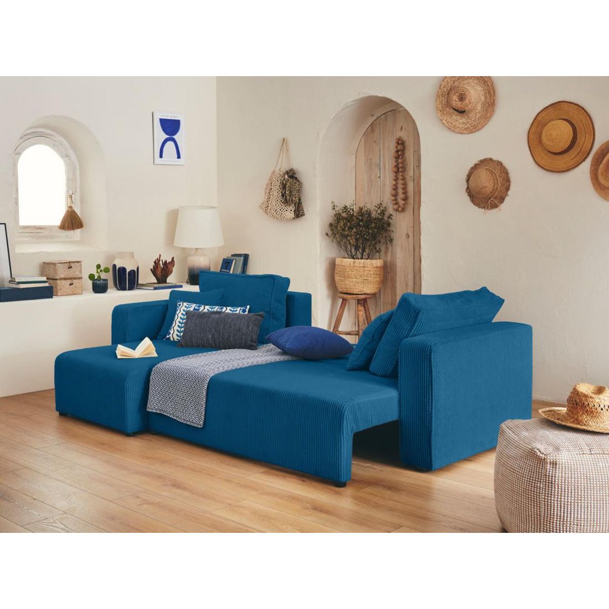 BEST MOBILIER Topaze - canapé d'angle réversible - 4 places - convertible avec coffre - en velours côtelé