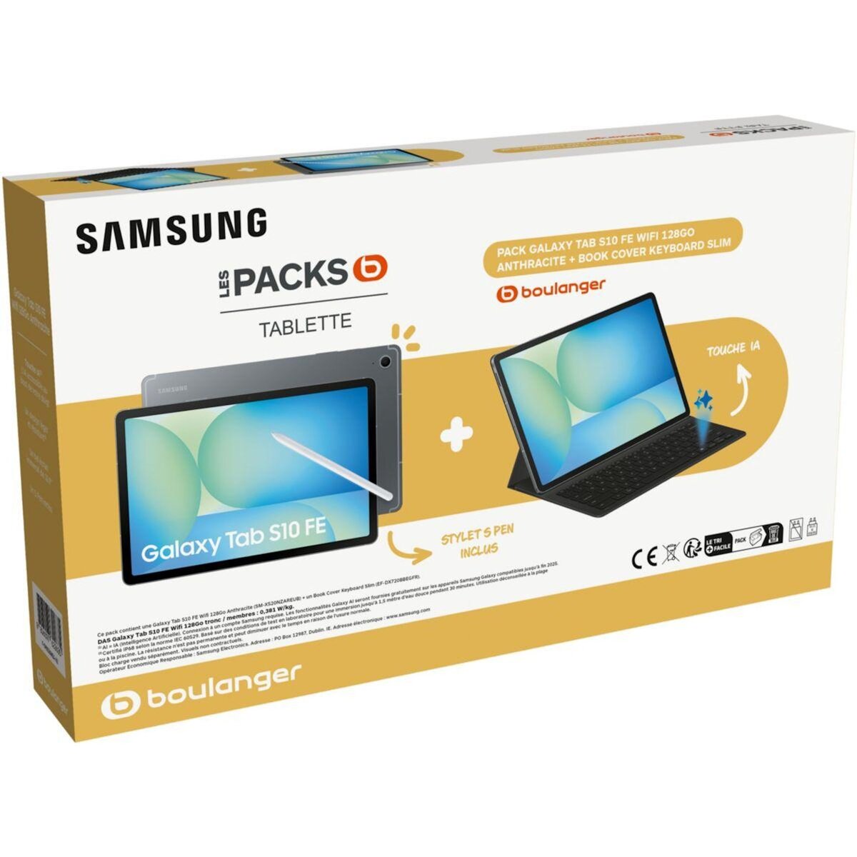 Samsung Tablette Android Pack Galaxy Tab S10 FE 128Go avec Galaxy IA + BookCover Keyboard Slim + S Pen inclus