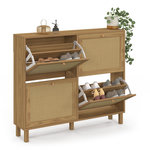 ID MARKET Meuble à chaussures 20 paires HANAE 4 portes effet naturel cannage