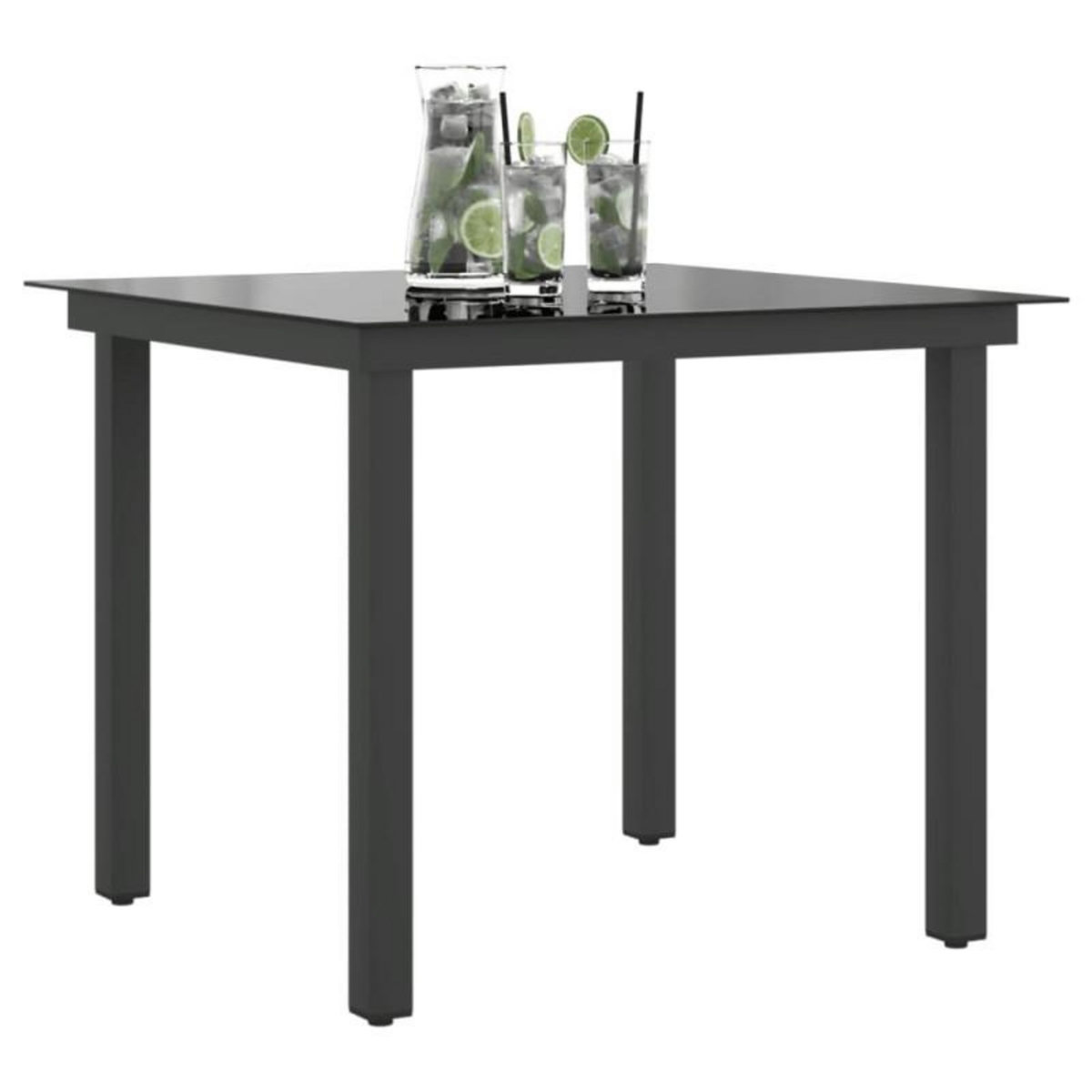VIDAXL Table de jardin Noir 80x80x74 cm Aluminium et verre