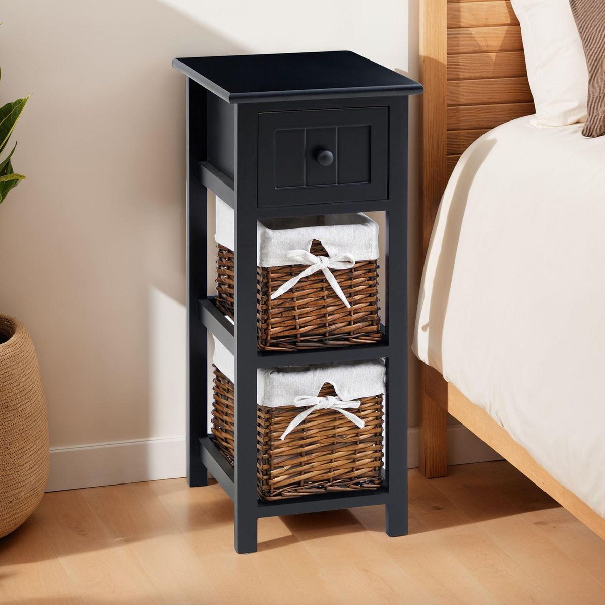 IDIMEX Table de chevet TALASI avec 1 tiroir et 2 paniers - En bois