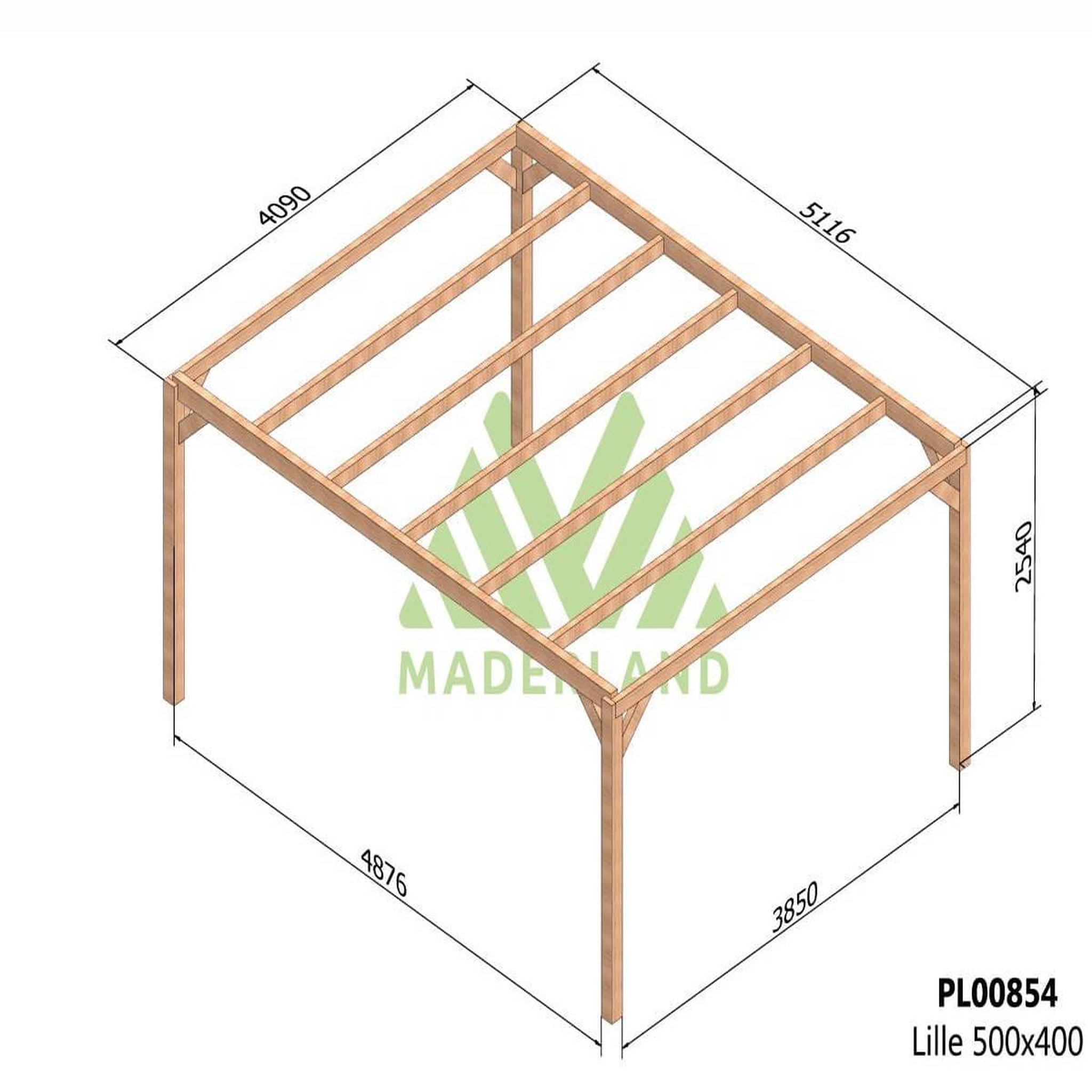 Voir la diapositive 2 : JARDIDECO Pergola en bois lamellé-collé lille 500 x 400 cm - maderland