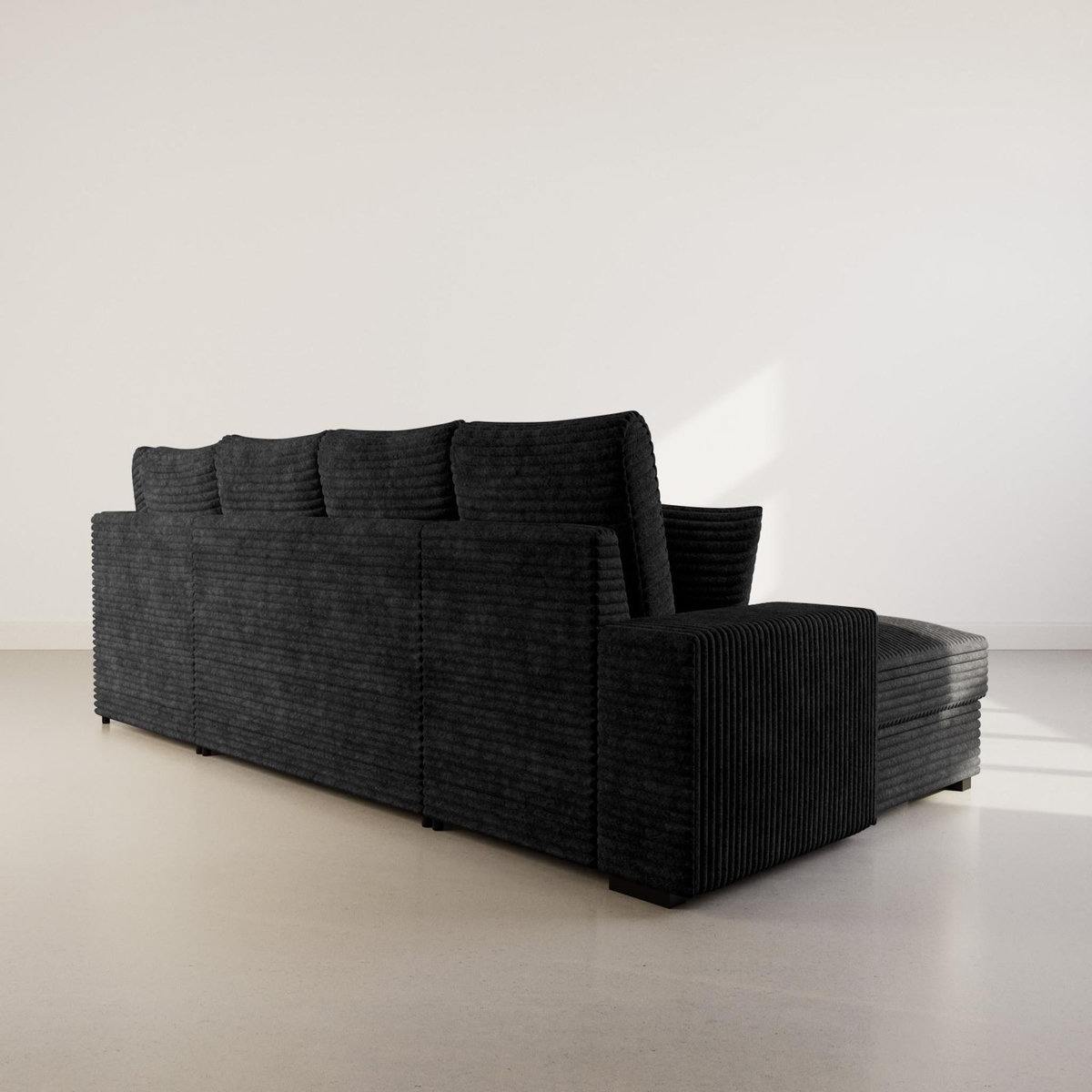 BEST MOBILIER Lorie - canapé panoramique d'angle droit 7 places convertible en velours côtelé grosse côte avec coffre