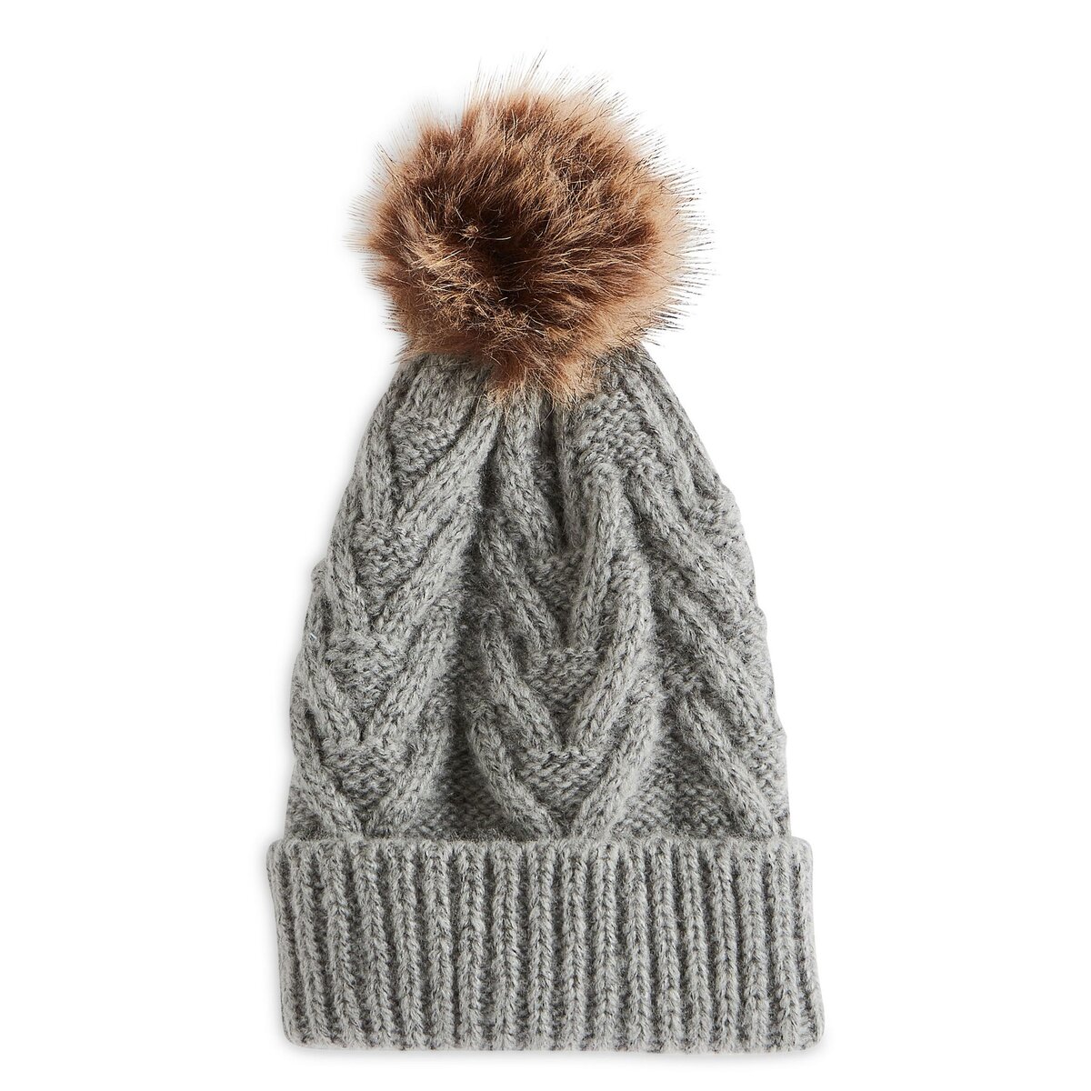 IN EXTENSO Bonnet torsade pompon gris femme