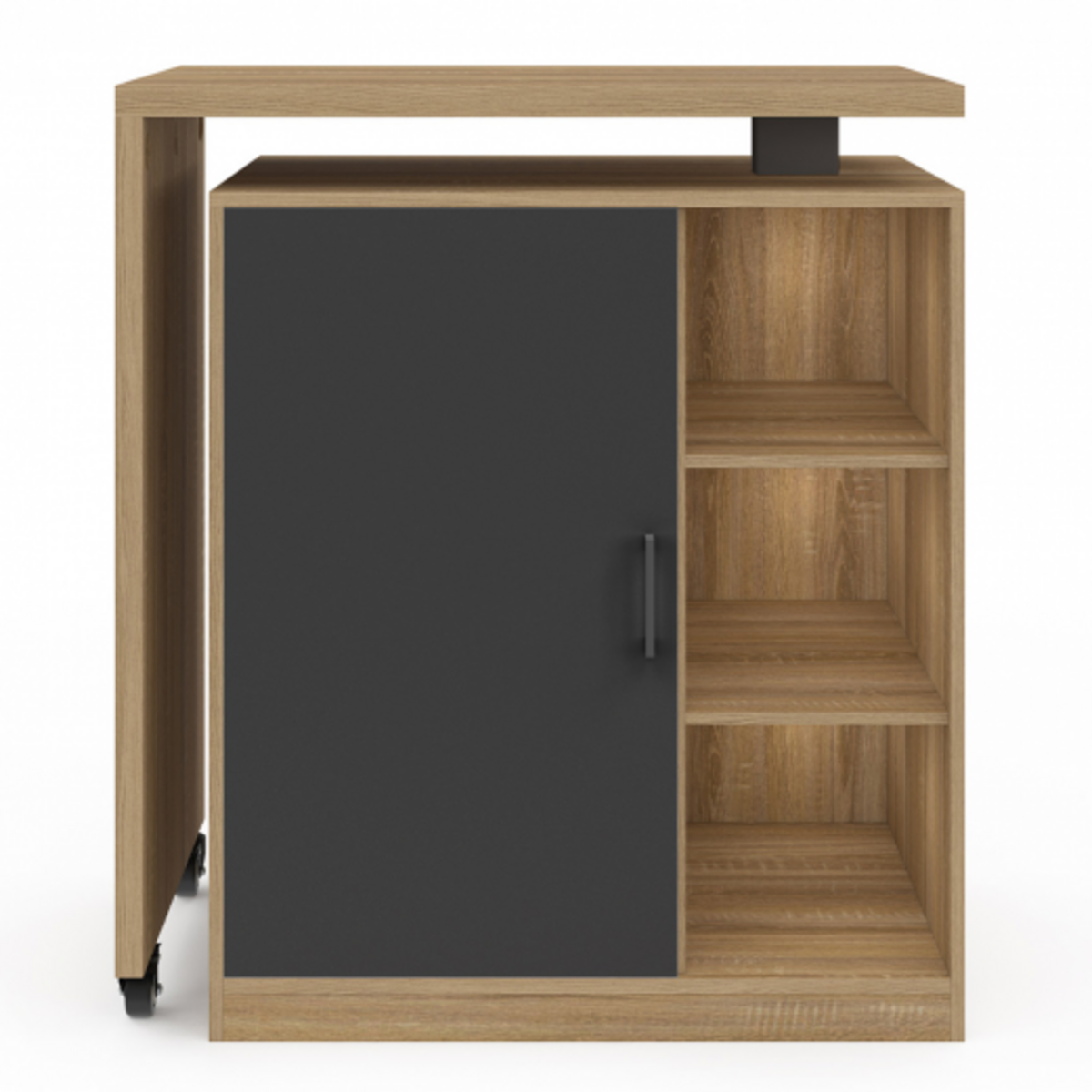 ID MARKET Ilot rotatif POLO meuble de bar pivotant 2 en 1 imitation hêtre porte noire