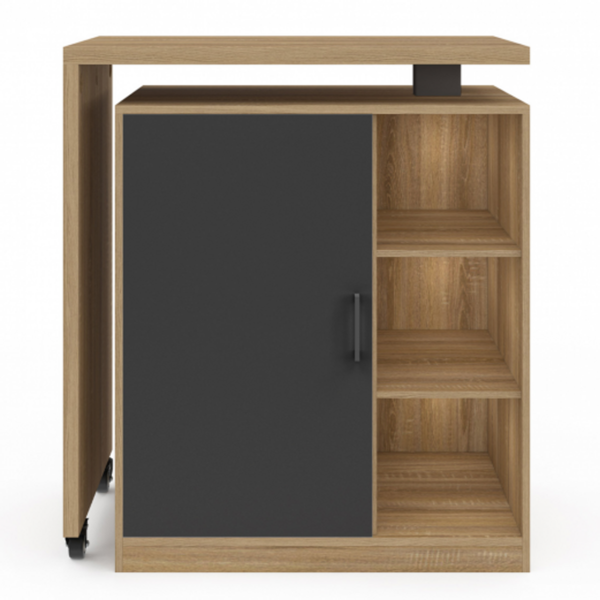 ID MARKET Ilot rotatif POLO meuble de bar pivotant 2 en 1 imitation hêtre porte noire