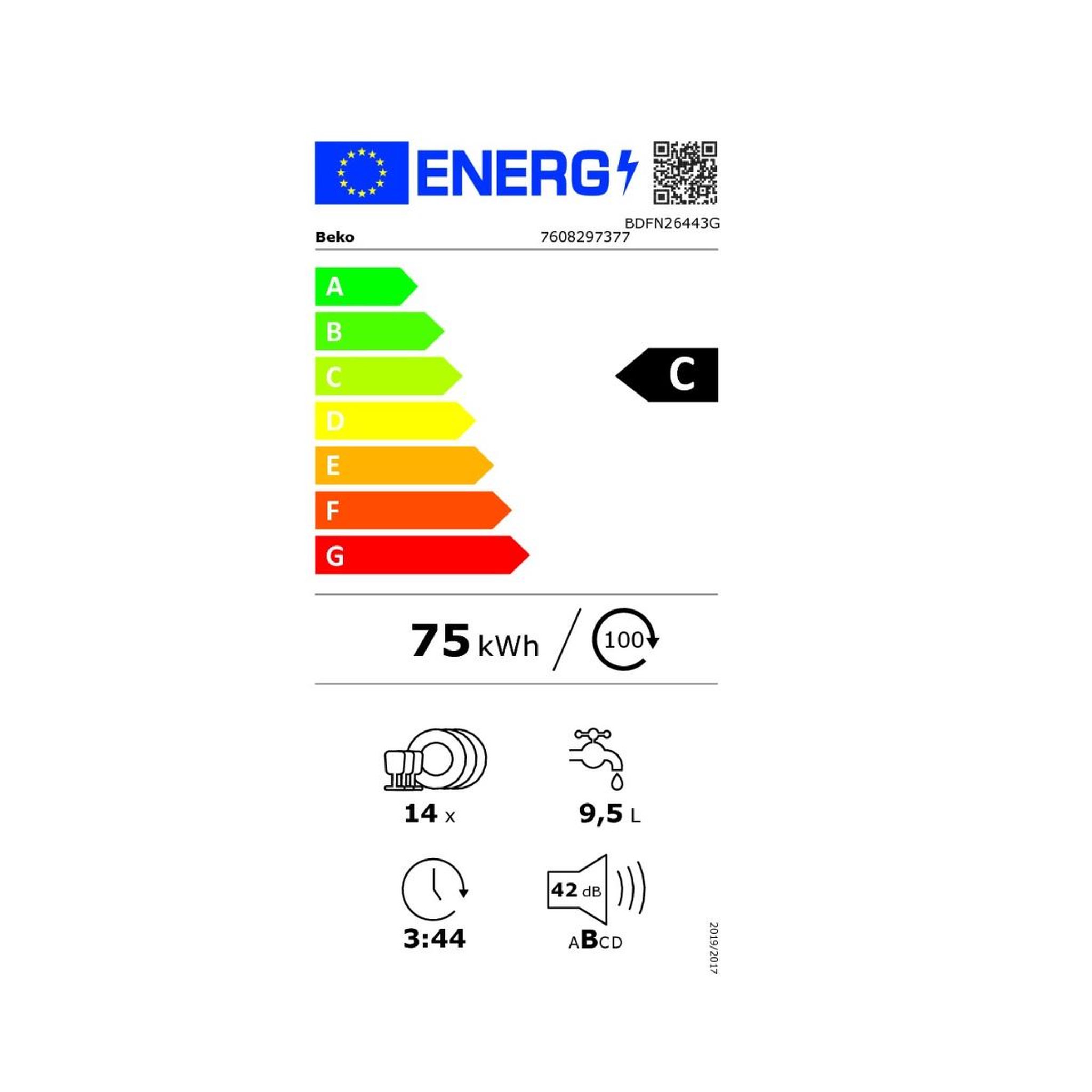 Voir la diapositive 2 : Beko Lave-vaisselle 60cm 14 couverts 42db - bdfn26443g