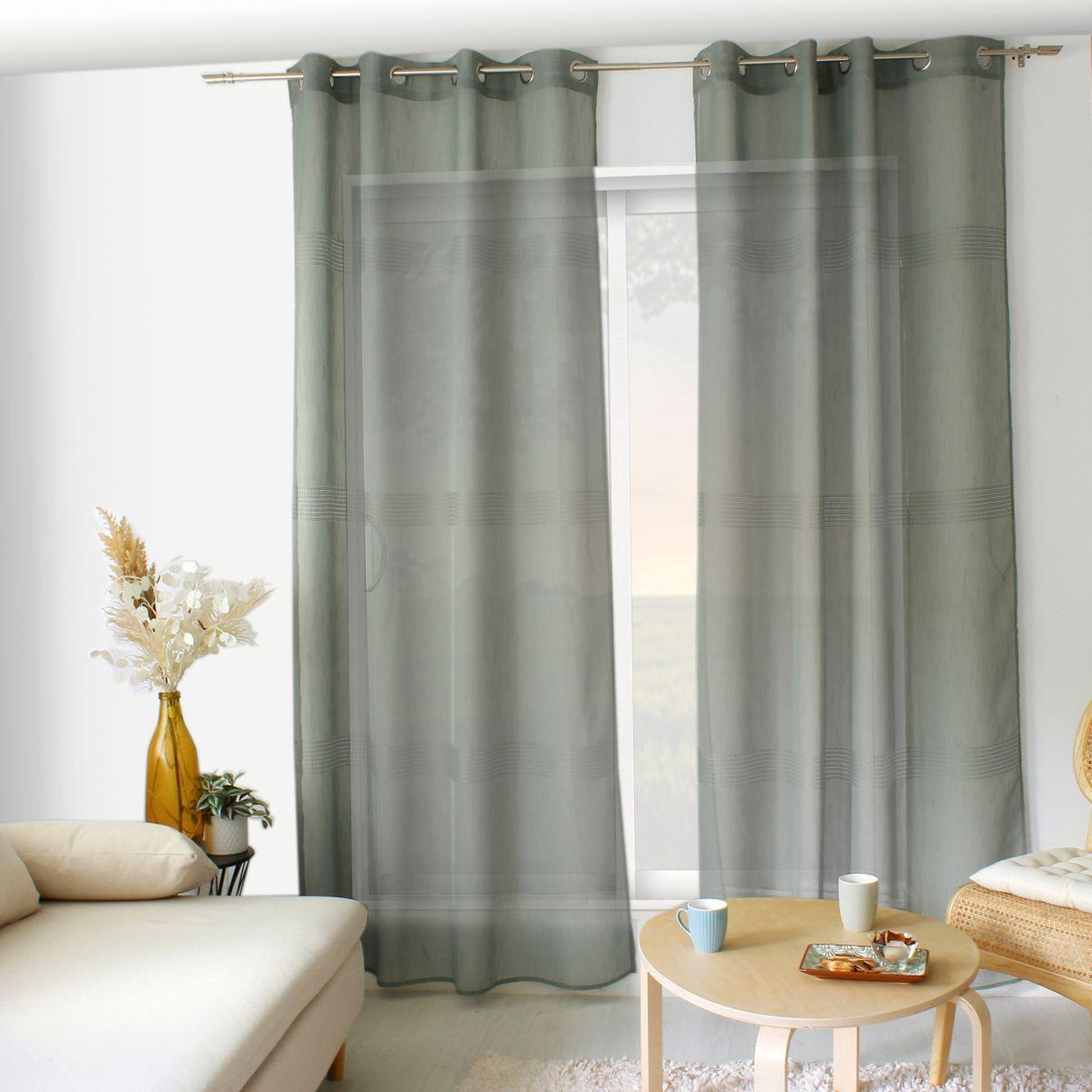 Voir la diapositive 5 : ENJOY HOME Rideau voilage à œillets  mia  140x240cm vert gris
