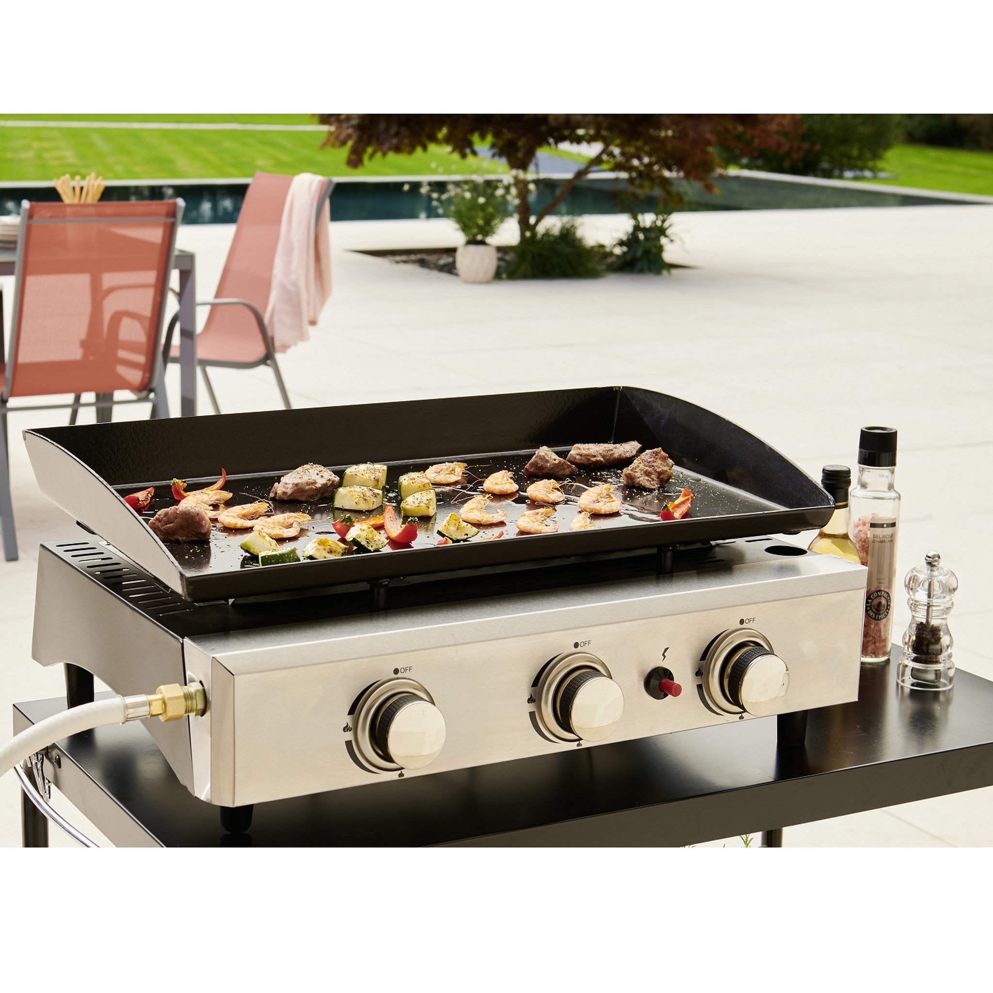 Voir la diapositive 1 : GARDENSTAR Plancha acier émaillé 3 brûleurs