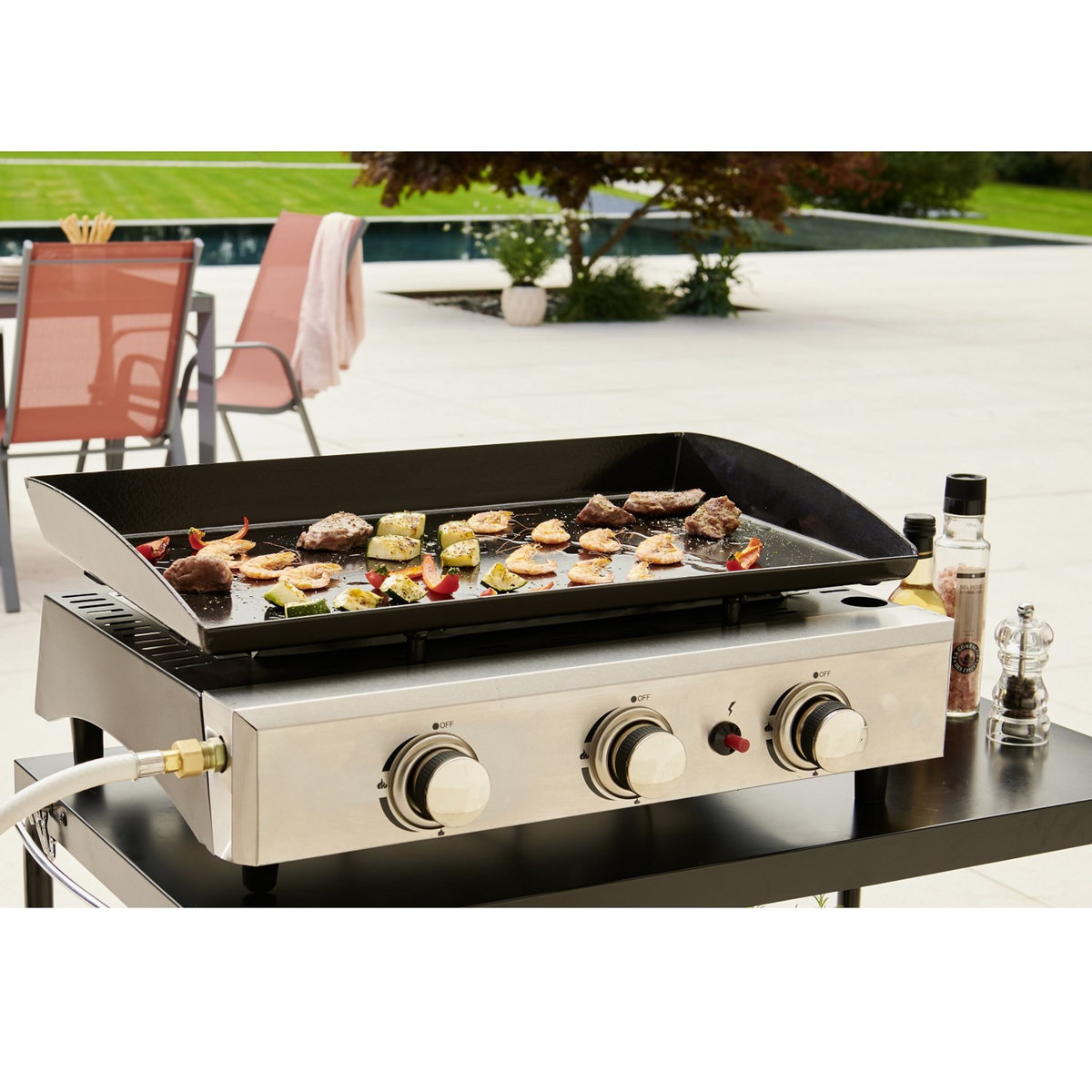 GARDENSTAR Plancha acier émaillé 3 brûleurs