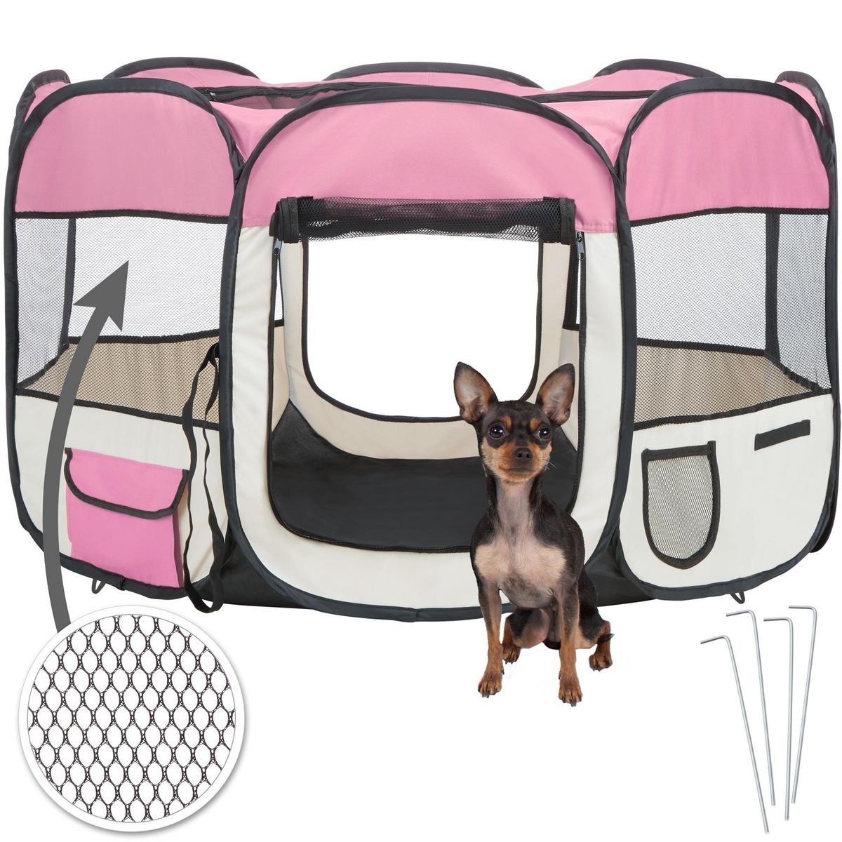 tectake Enclos pour chiots / chien modulable Pliable, pour une utilisation intérieure et extérieure rose