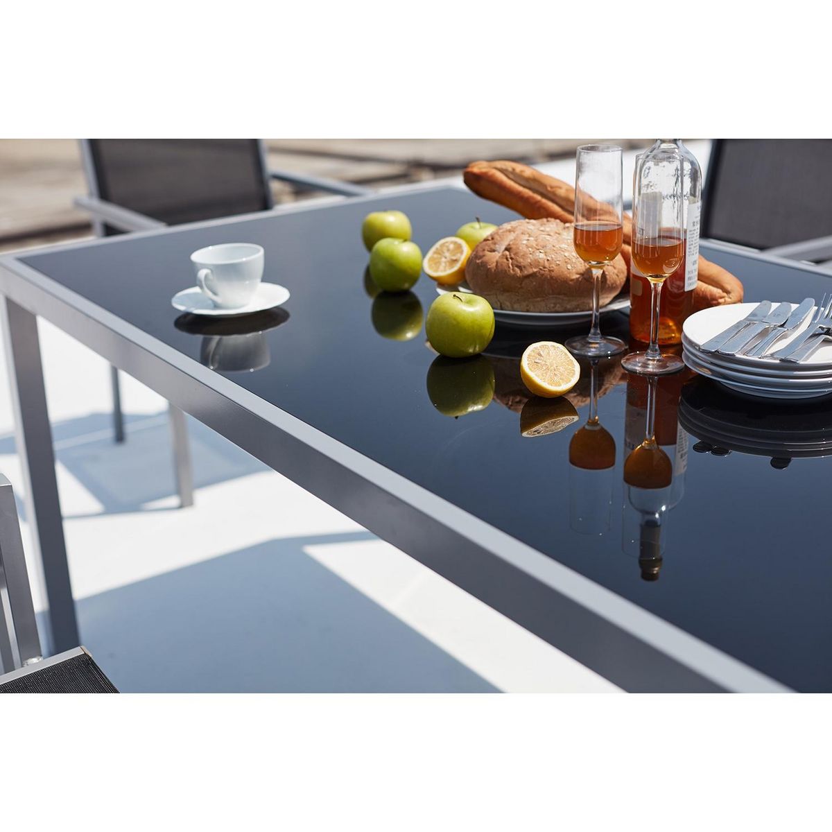 CONCEPT USINE Table de jardin et 8 fauteuils aluminium et toile PVC gris SALERNE