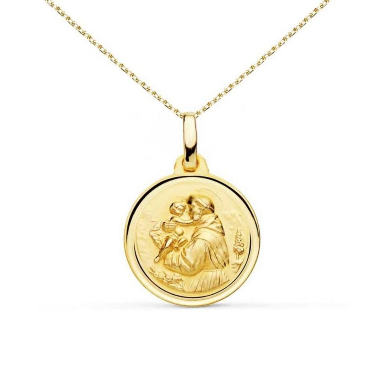 L'ATELIER D'AZUR Collier - Médaille Saint Antoine Or Jaune - Chaîne Dorée - Gravure Offerte