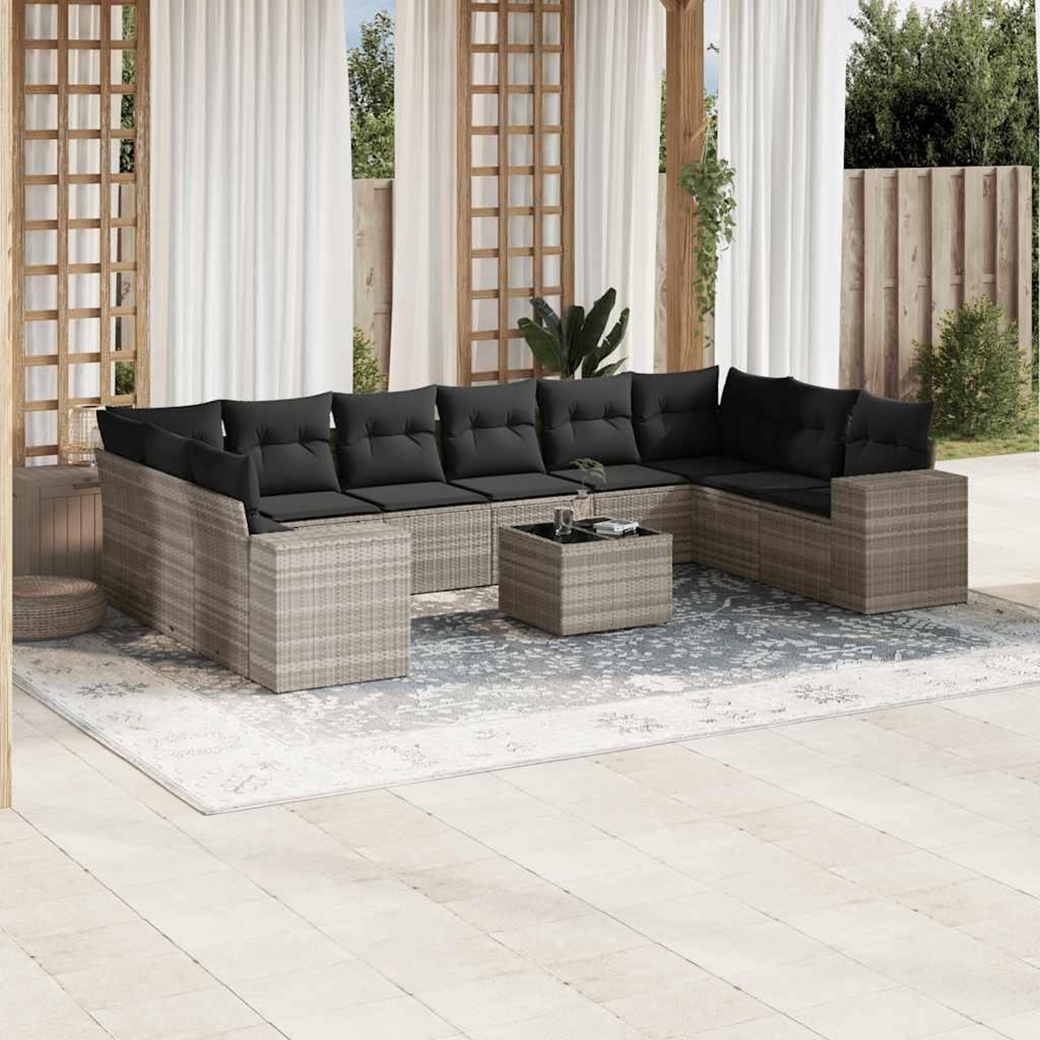 VIDAXL Salon de jardin 11 pcs avec coussins gris clair resine tressee