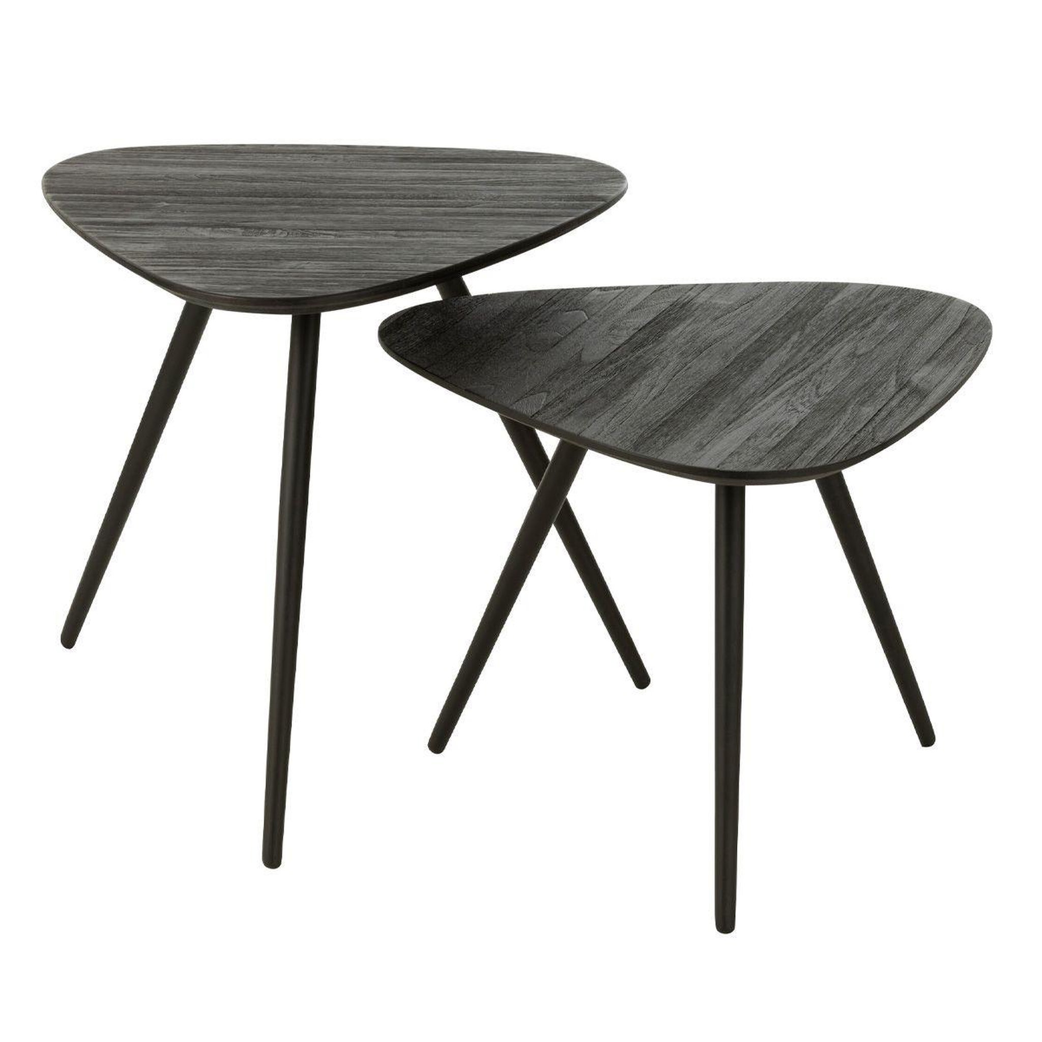 J-LINE Lot de 2 tables d'appoint triangles  teck  50cm noir