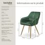 Voir la diapositive 6 : tectake Chaise de salle à manger en velours matelassé et rembourré vert foncé/or