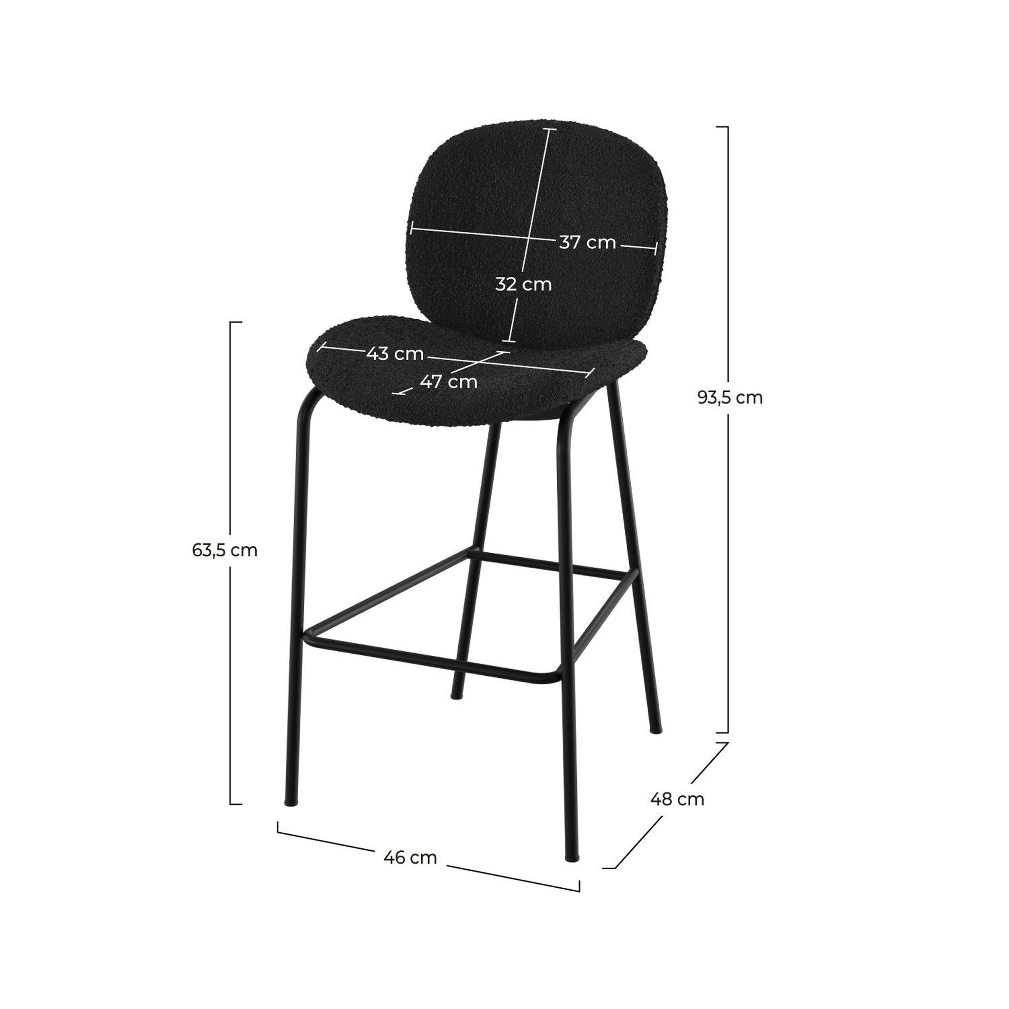 Voir la diapositive 4 : MAISON PAVANE Lot de 2 chaises pour îlot central en tissu bouclé noir 63,5 cm-iris