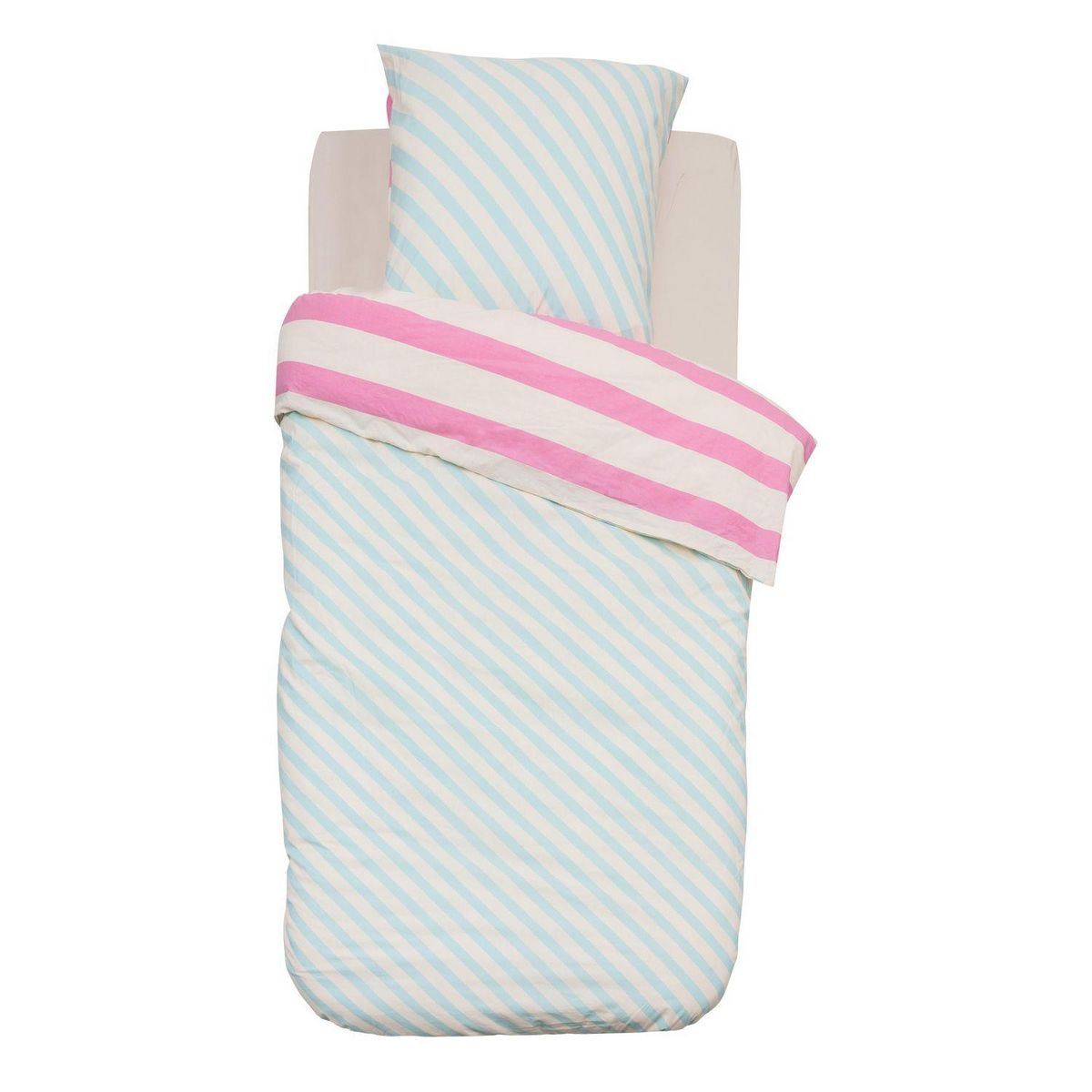 ATMOSPHERA Parure de lit enfant réversible à rayures - 100% coton 57 fils/cm² - 140 x 200 cm