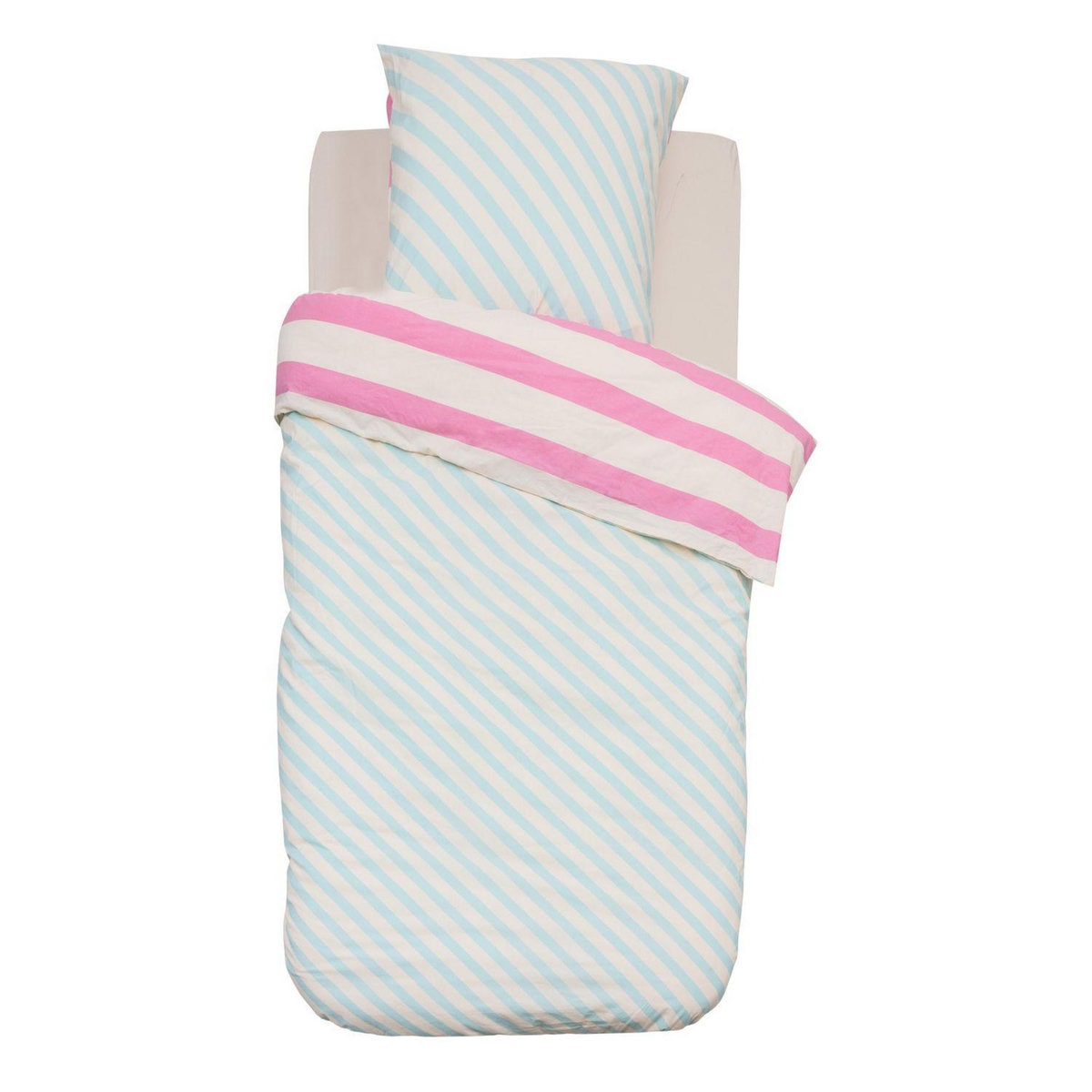 ATMOSPHERA Parure de lit enfant réversible à rayures - 100% coton 57 fils/cm² - 140 x 200 cm