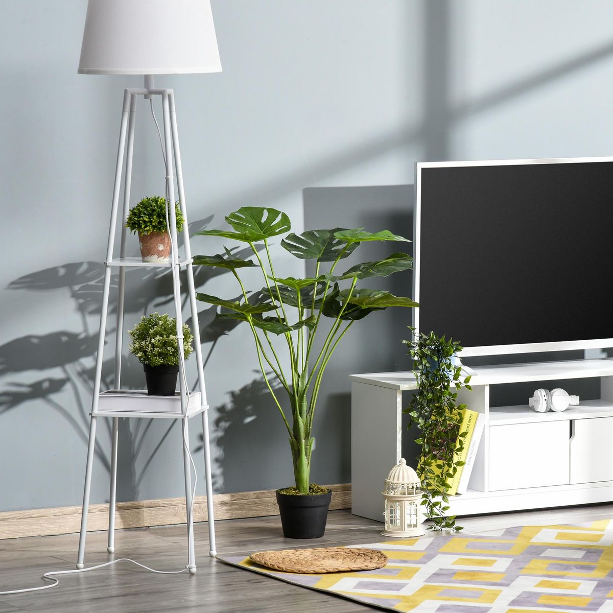 OUTSUNNY Arbre artificiel plante artificielle Monstera H. 85 cm tronc branches lichen feuilles de tortue grand réalisme pot inclus