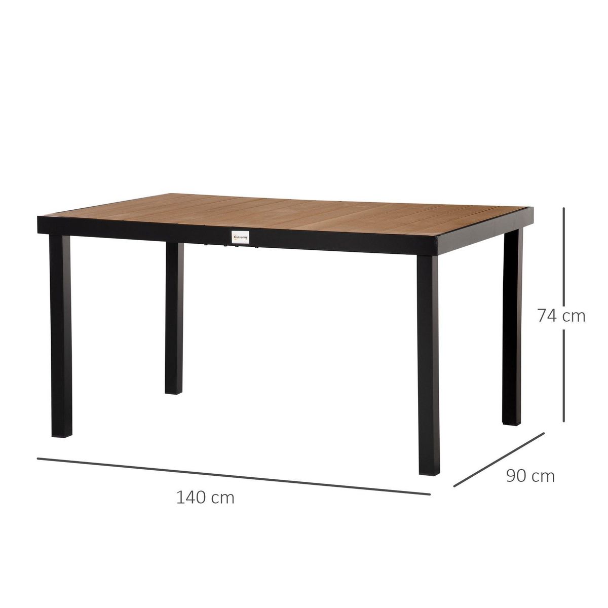 OUTSUNNY Table de jardin 6 personnes dim. 140 x 90 x 74 cm aluminium noir plastique effet bois naturel