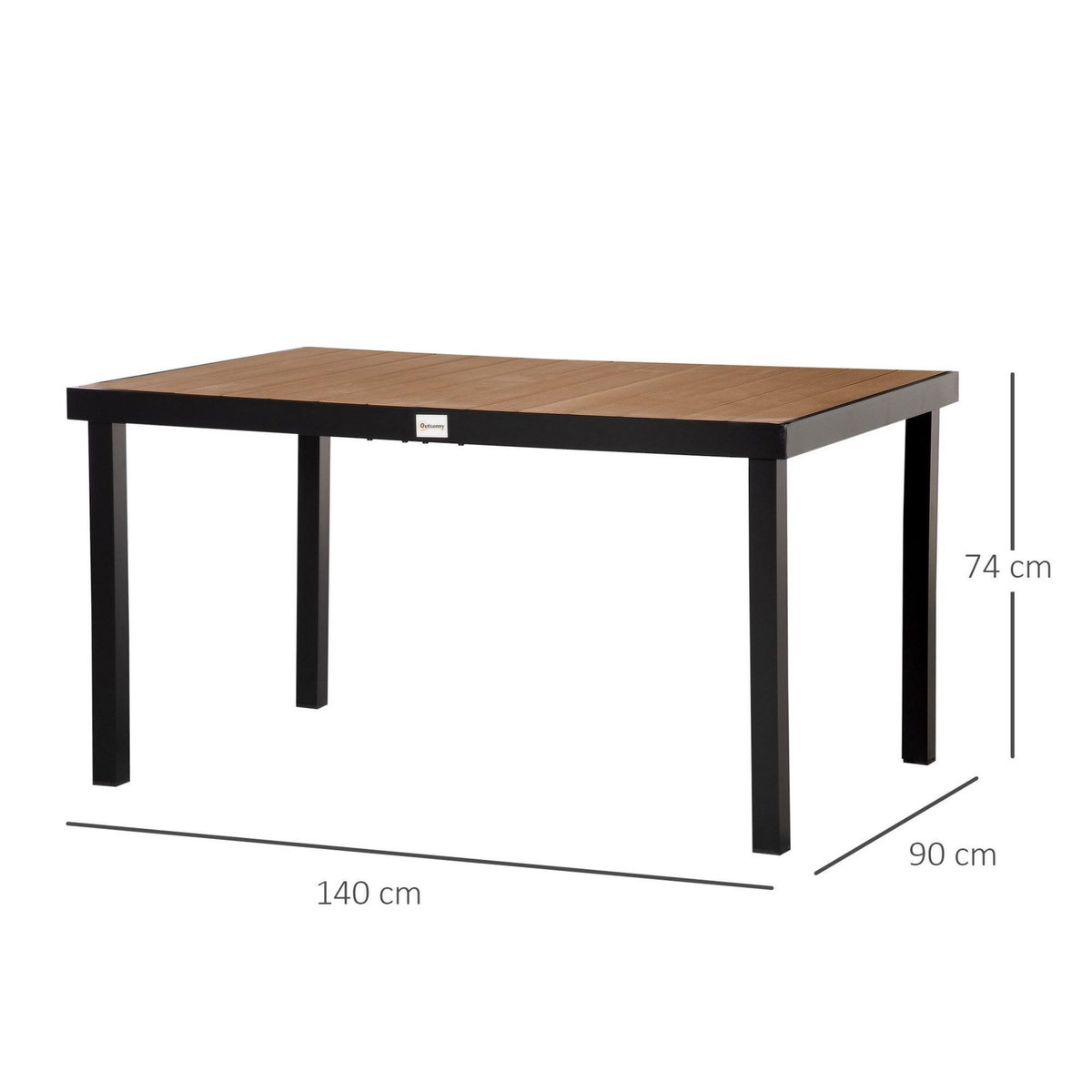 OUTSUNNY Table de jardin 6 personnes dim. 140 x 90 x 74 cm aluminium noir plastique effet bois naturel