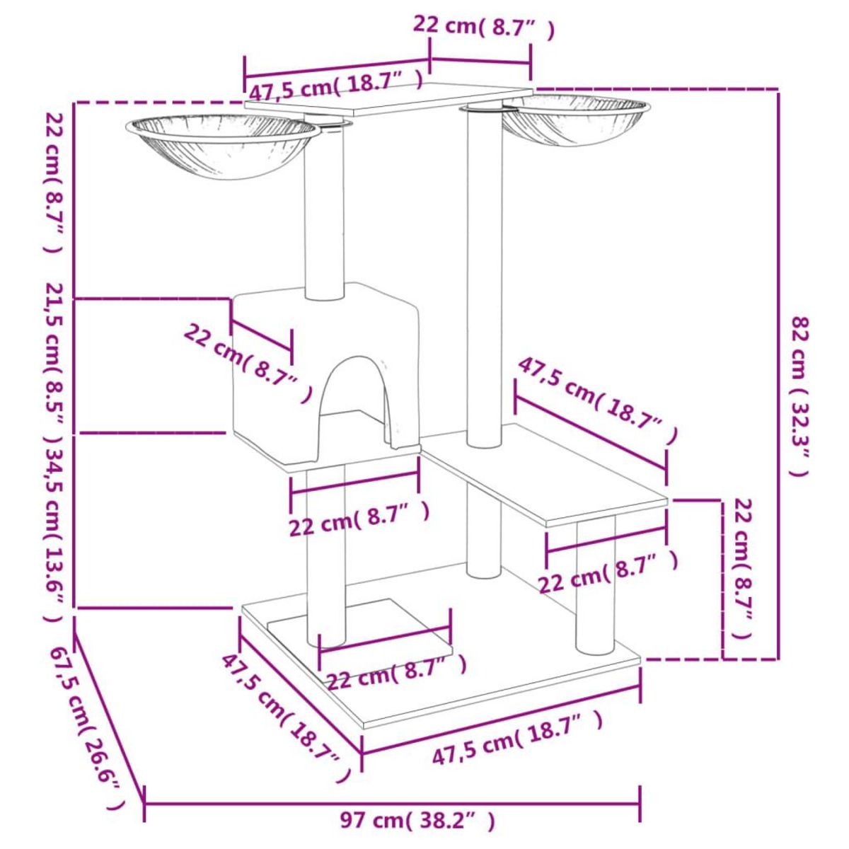 VIDAXL Arbre a chat avec griffoirs gris clair 82 cm