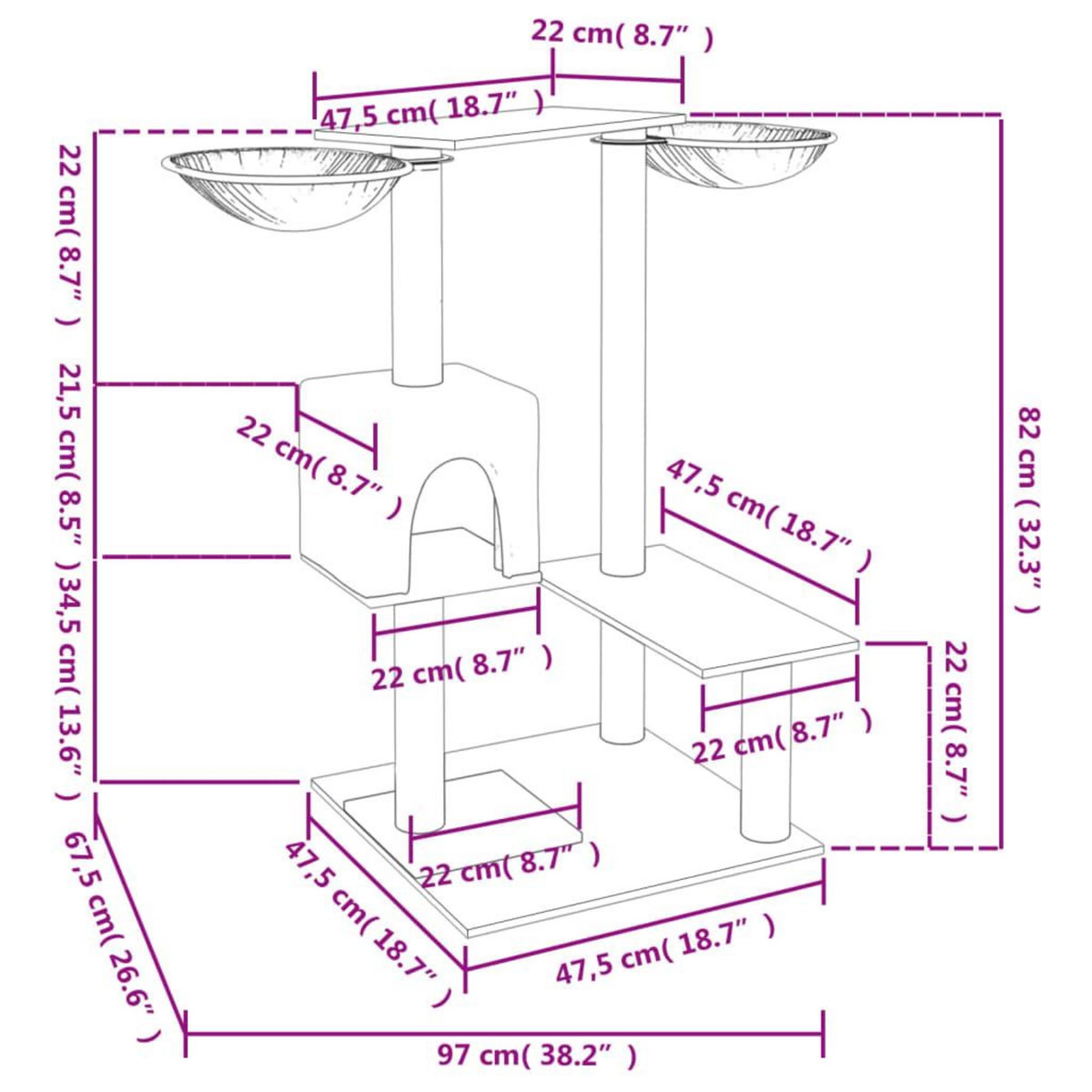 VIDAXL Arbre a chat avec griffoirs gris clair 82 cm