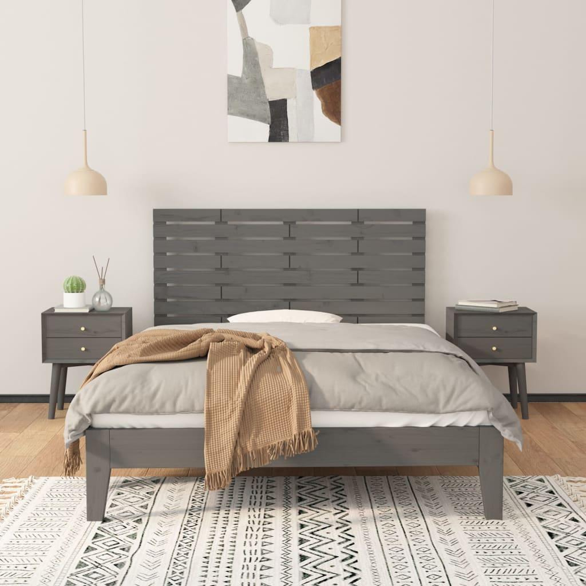 Voir la diapositive 3 : VIDAXL Tete de lit murale Gris 146x3x63 cm Bois massif de pin