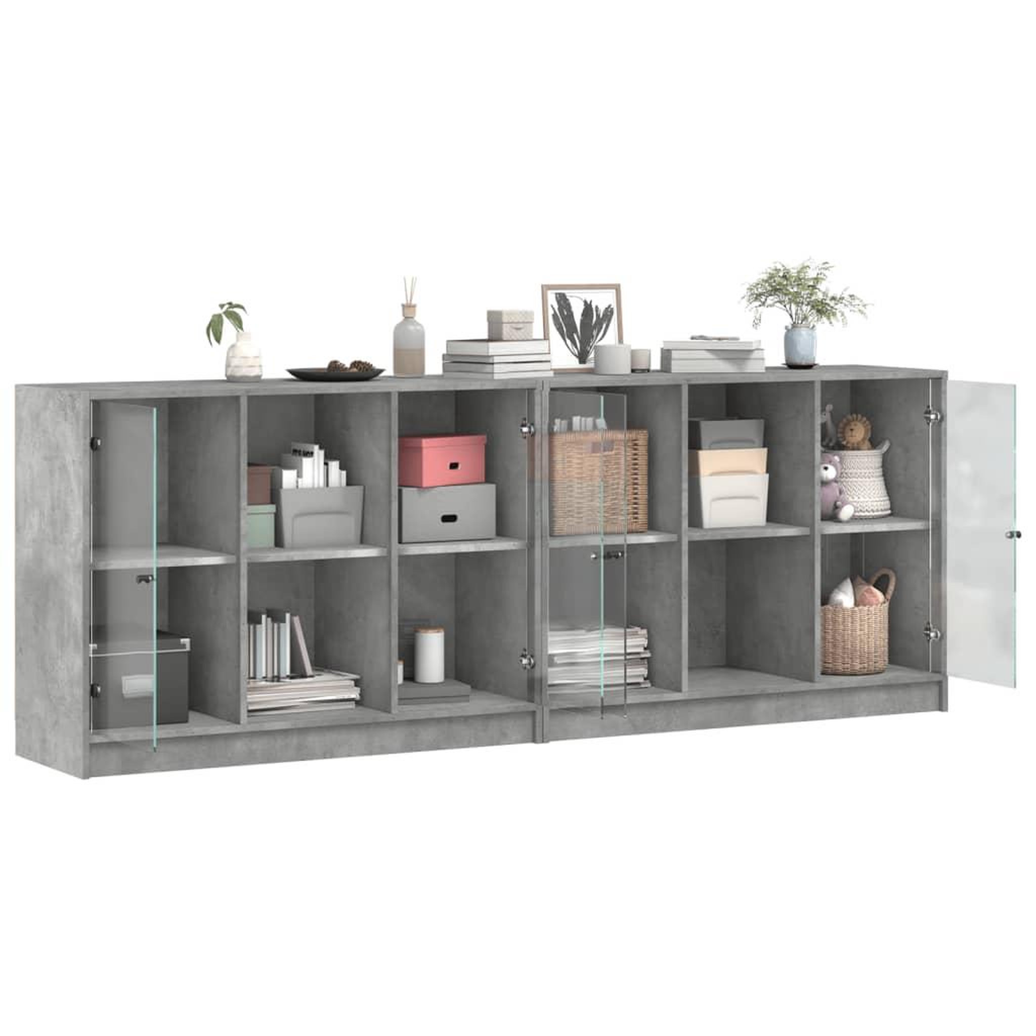 Voir la diapositive 4 : VIDAXL Bibliotheque avec portes gris beton 204x37x75 cm